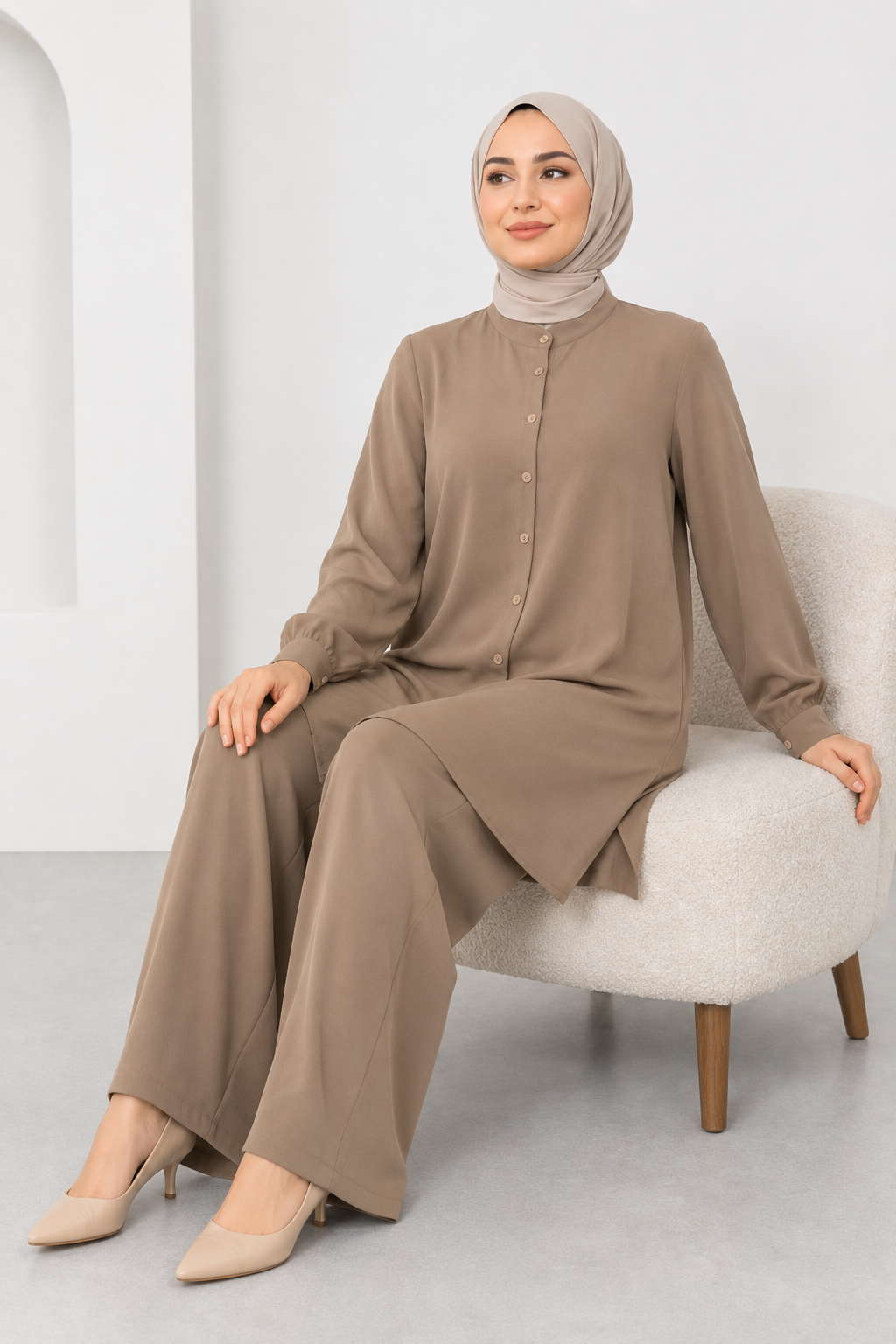 Kadın Tunik Gömlek Pantolon Soft Kumaş Tesettür Takım 1406 