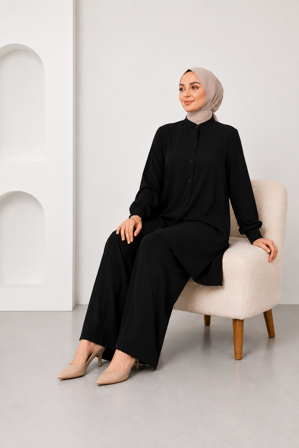 Kadın Tunik Gömlek Pantolon Soft Kumaş Tesettür Takım 1406 