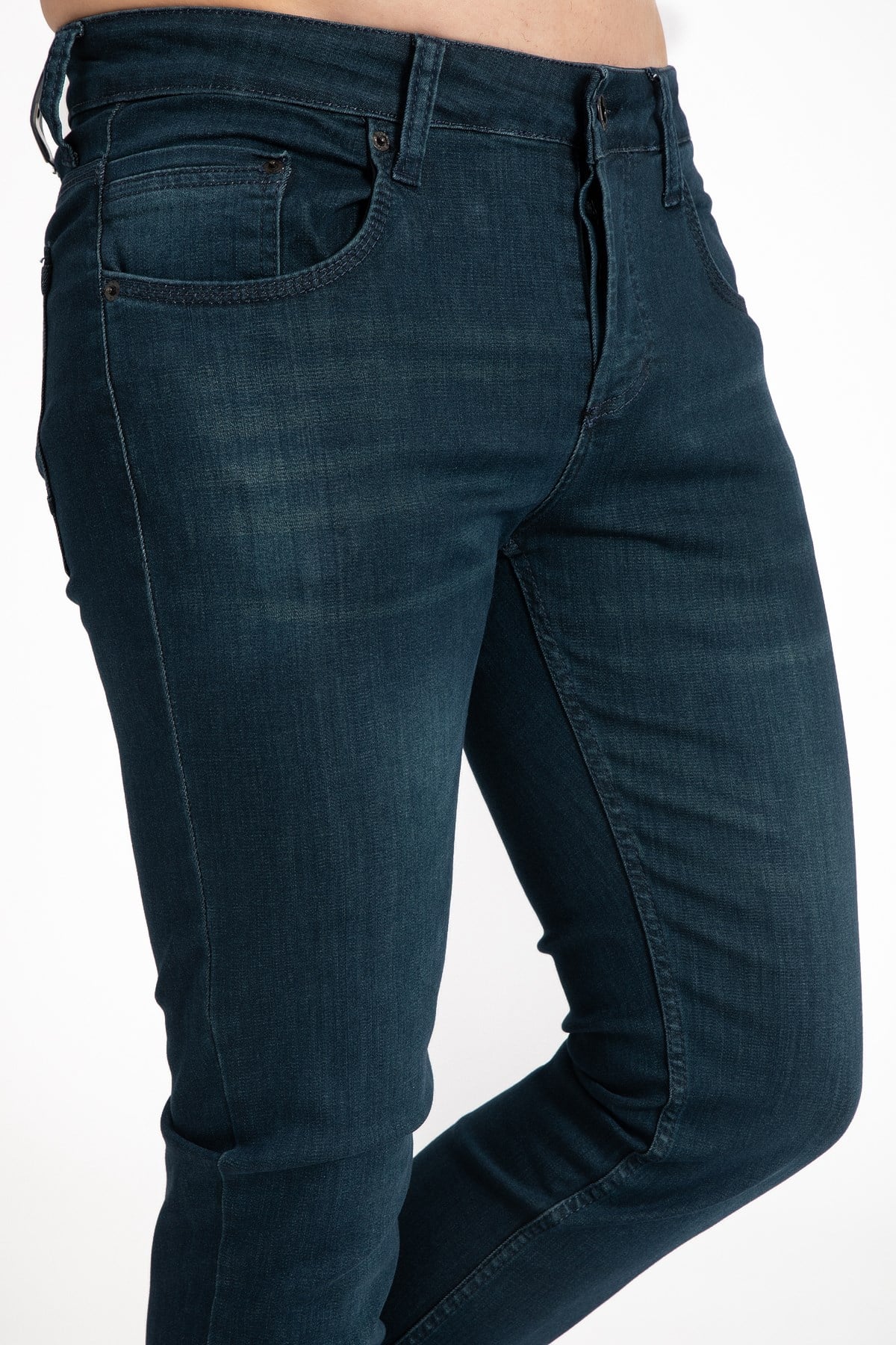 Yeni Sezon Denim Erkek Likralı Slim Fit Dar Paça Düğmeli Jean Kot Pantolon 4383-Renk Petrol Mavisi