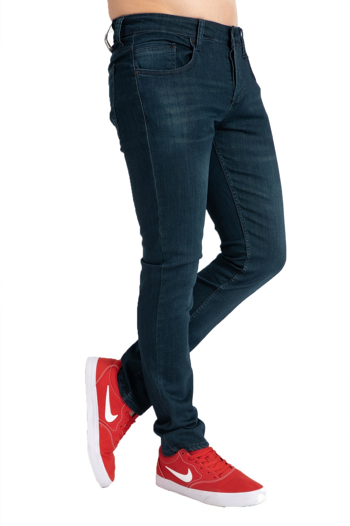 Yeni Sezon Denim Erkek Likralı Slim Fit Dar Paça Düğmeli Jean Kot Pantolon 4383-Renk Petrol Mavisi