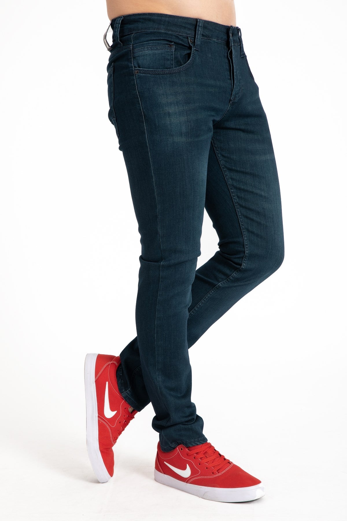 Yeni Sezon Denim Erkek Likralı Slim Fit Dar Paça Düğmeli Jean Kot Pantolon 4383-Renk Petrol Mavisi