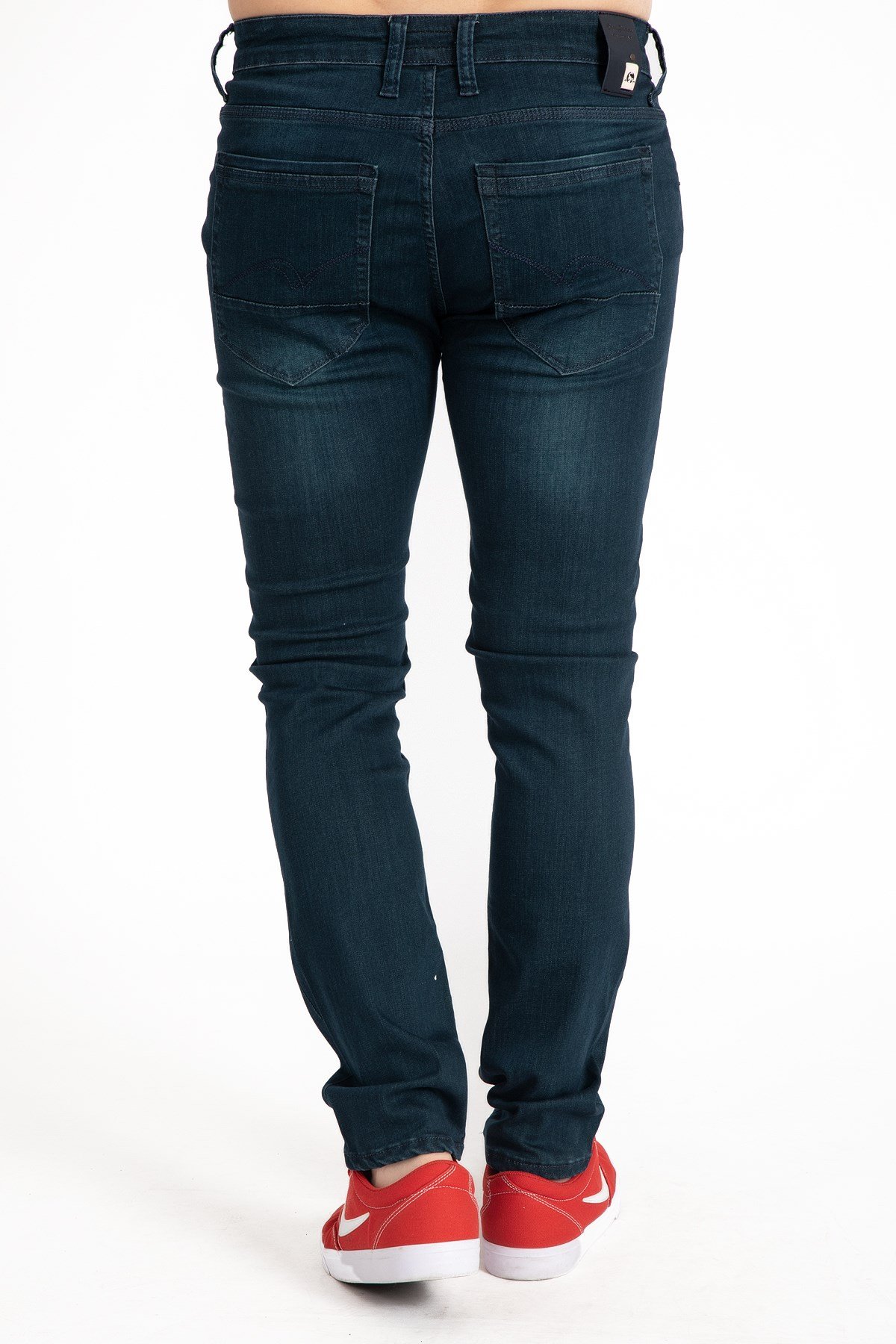 Yeni Sezon Denim Erkek Likralı Slim Fit Dar Paça Düğmeli Jean Kot Pantolon 4383-Renk Petrol Mavisi