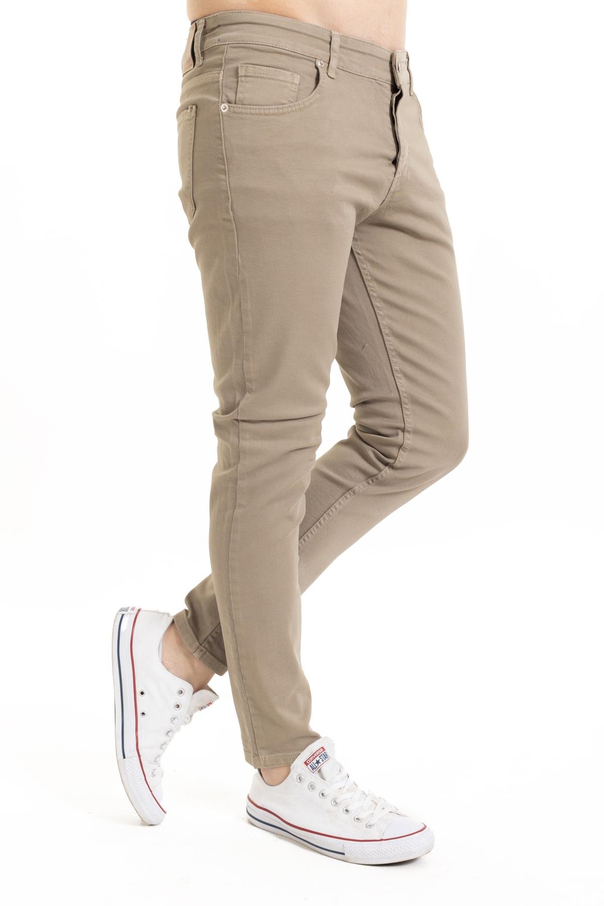 Yeni Sezon Erkek Denim Slim Fit Likralı Kot Jean Pantolon 2165-Vizon
