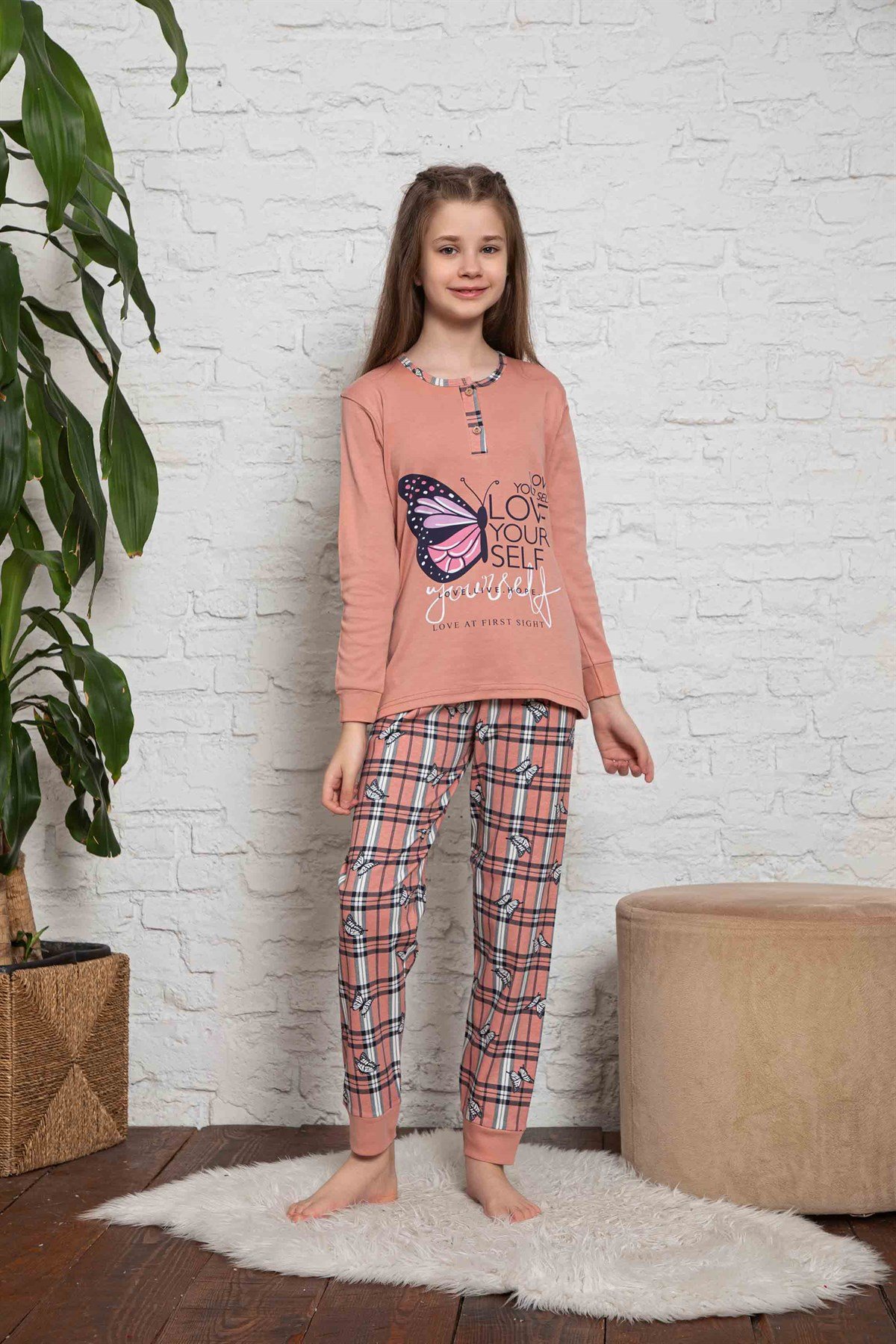 Yeni Sezon Kız Çocuk Gez Garson Uzun Kollu Mevsimlik Pamuklu Penye Pijama Takımı 2061