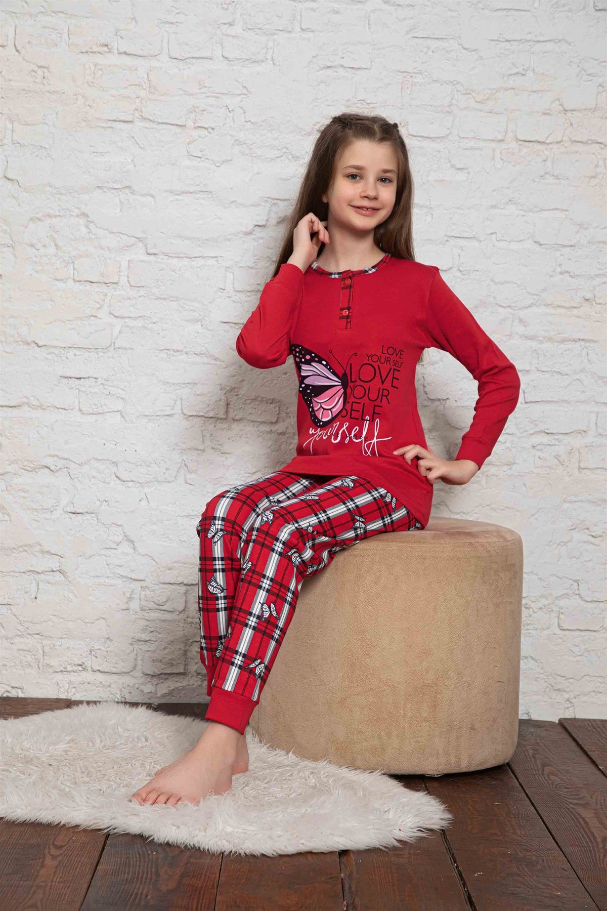 Yeni Sezon Kız Çocuk Gez Garson Uzun Kollu Mevsimlik Pamuklu Penye Pijama Takımı 2061