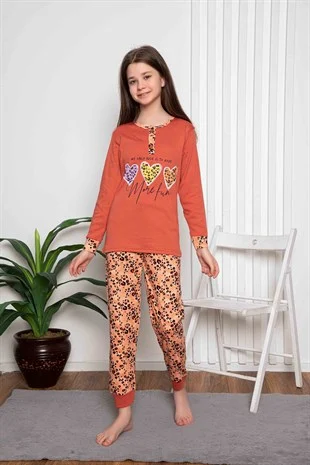 Yeni Sezon Kız Çocuk Gez Garson Uzun Kollu Mevsimlik Pamuklu Penye Pijama Takımı 2055