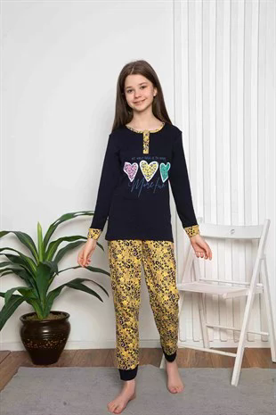 Yeni Sezon Kız Çocuk Gez Garson Uzun Kollu Mevsimlik Pamuklu Penye Pijama Takımı 2055
