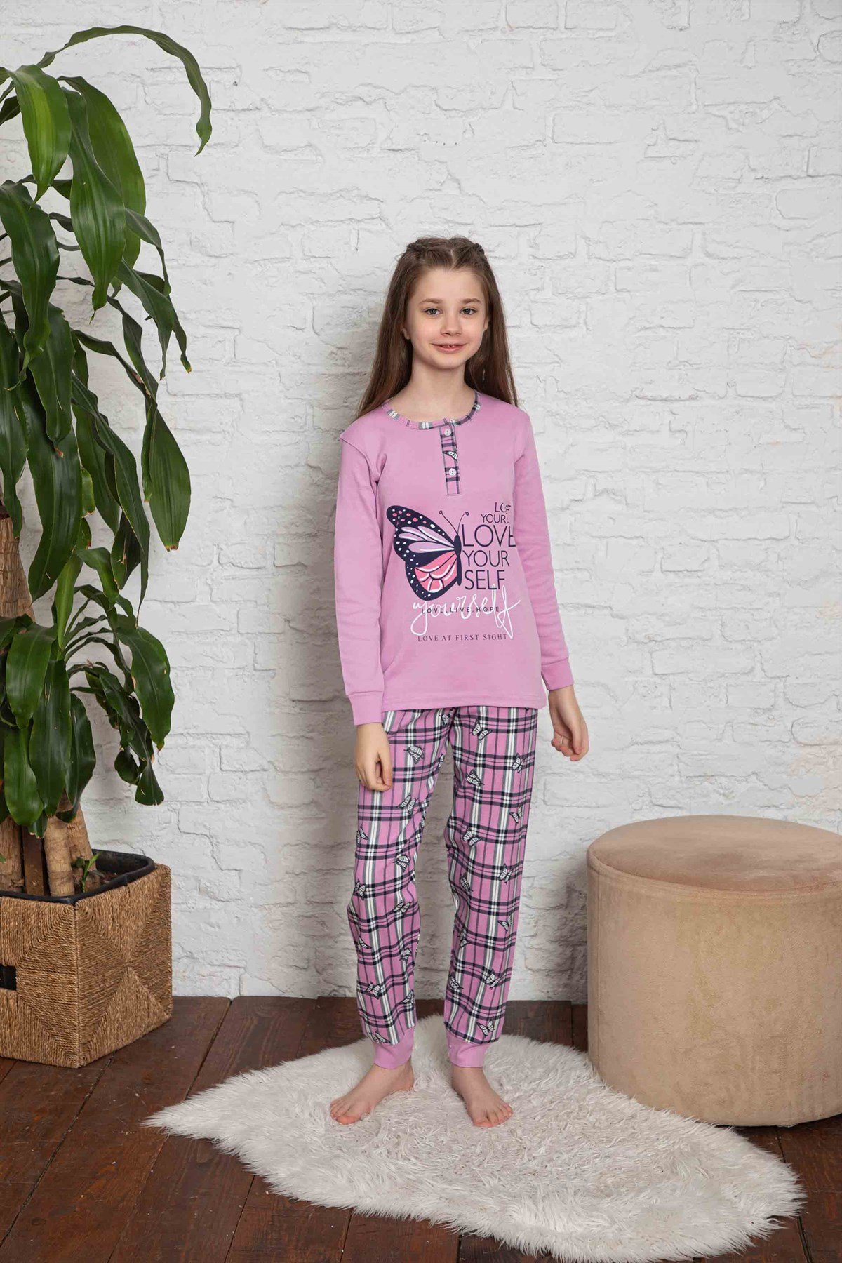 Yeni Sezon Kız Çocuk Gez Garson Uzun Kollu Mevsimlik Pamuklu Penye Pijama Takımı 2061