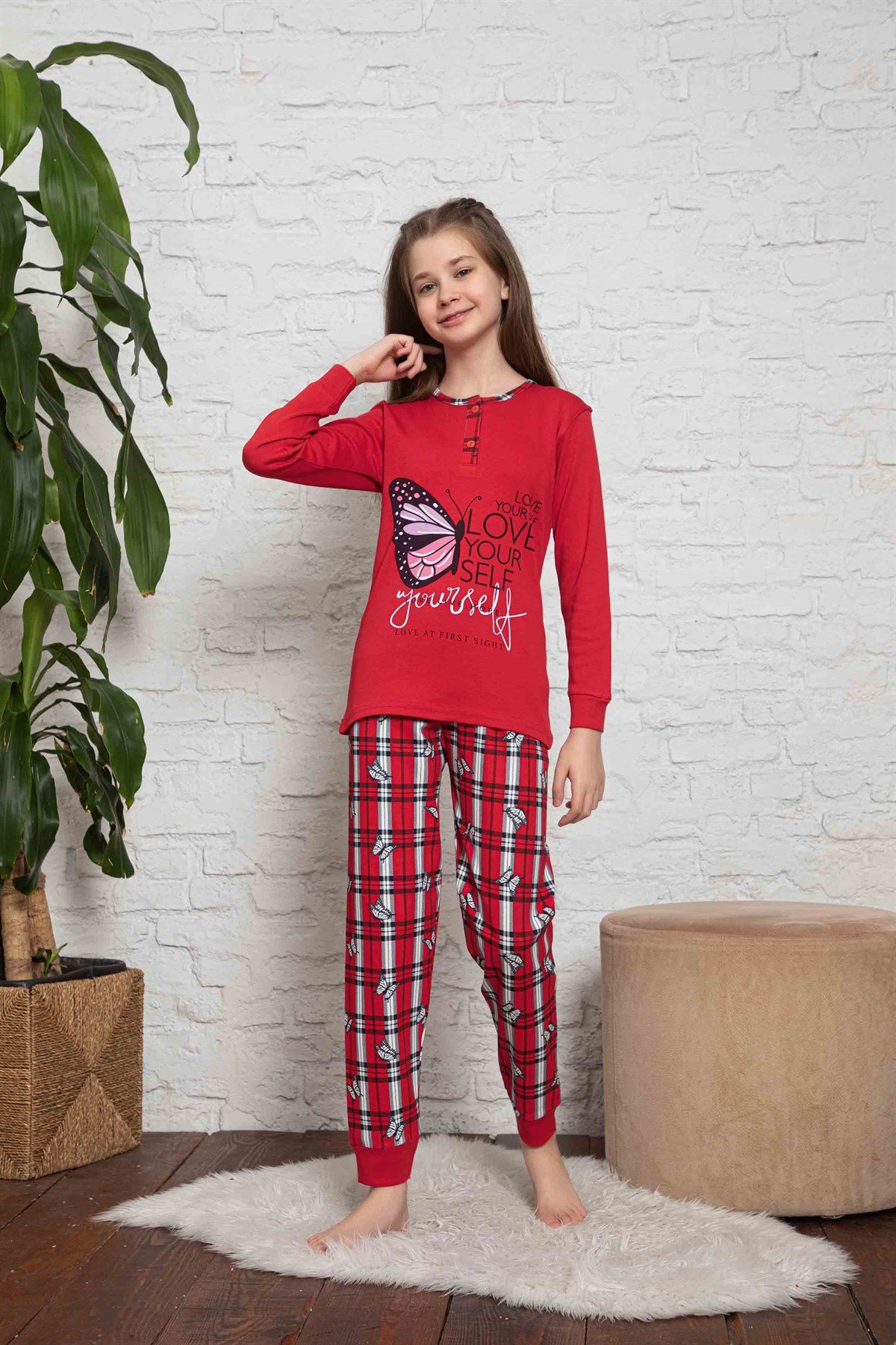 Yeni Sezon Kız Çocuk Gez Garson Uzun Kollu Mevsimlik Pamuklu Penye Pijama Takımı 2061
