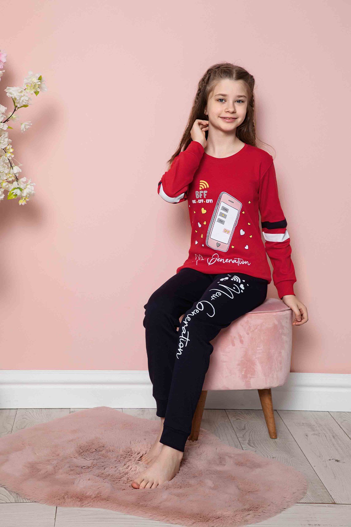 Yeni Sezon Kız Çocuk Gez Garson Uzun Kollu Mevsimlik Pamuklu Penye Pijama Takımı 2026