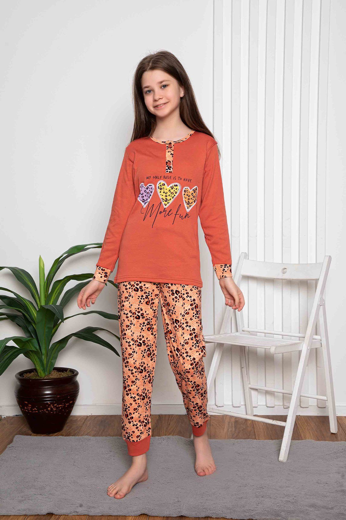 Yeni Sezon Kız Çocuk Gez Garson Uzun Kollu Mevsimlik Pamuklu Penye Pijama Takımı 2055