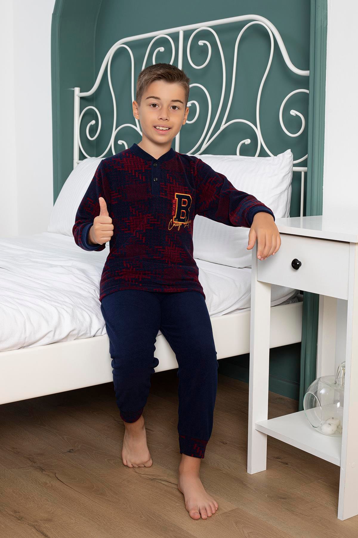 Yeni Sezon Sonbahar/Kış Erkek Çocuk B Desenli Polar Pijama Takımı 4502