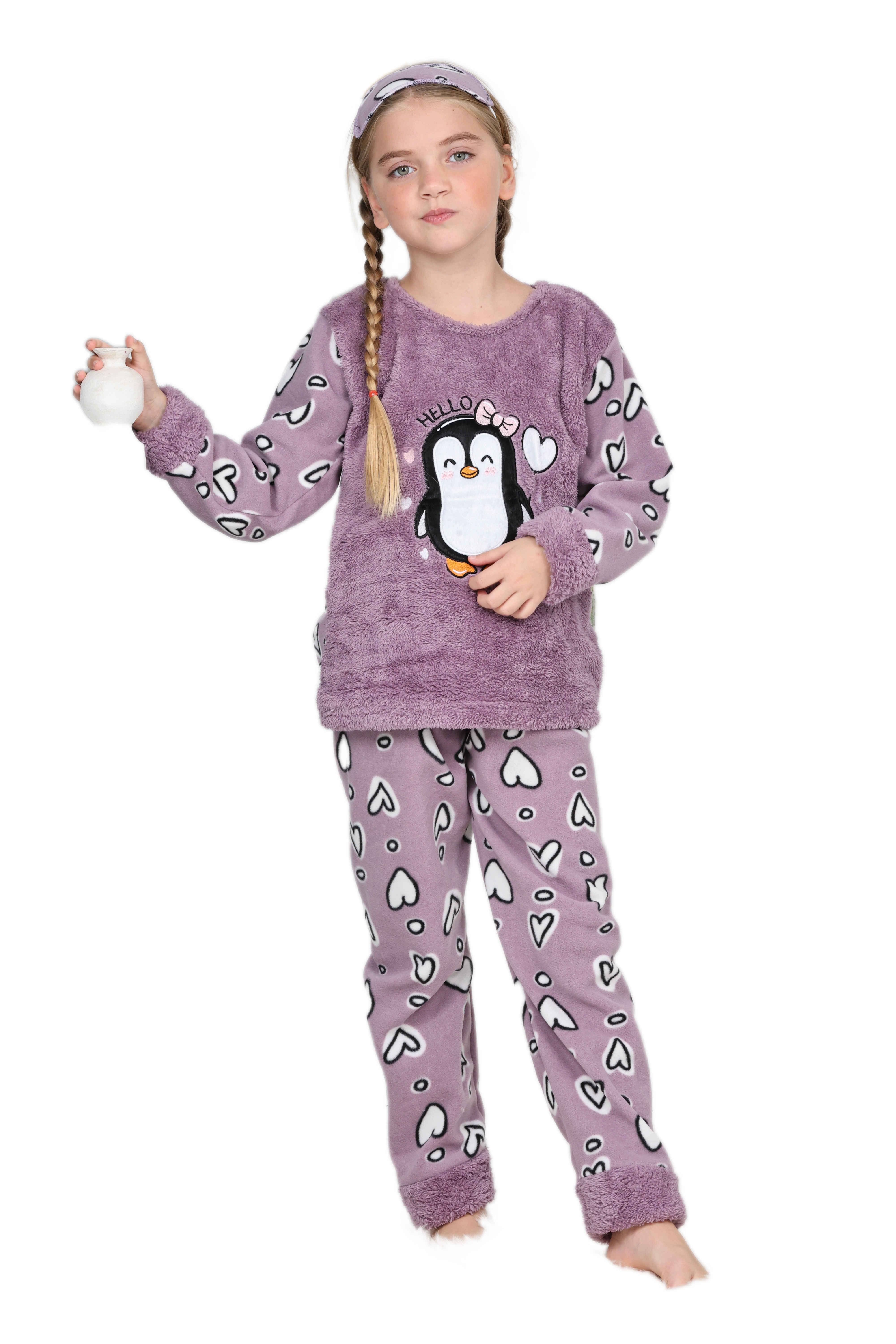 Yeni Sezon Sonbahar/Kış Kız Çocuk Penguen Desenli Polar Pijama Takımı 4994