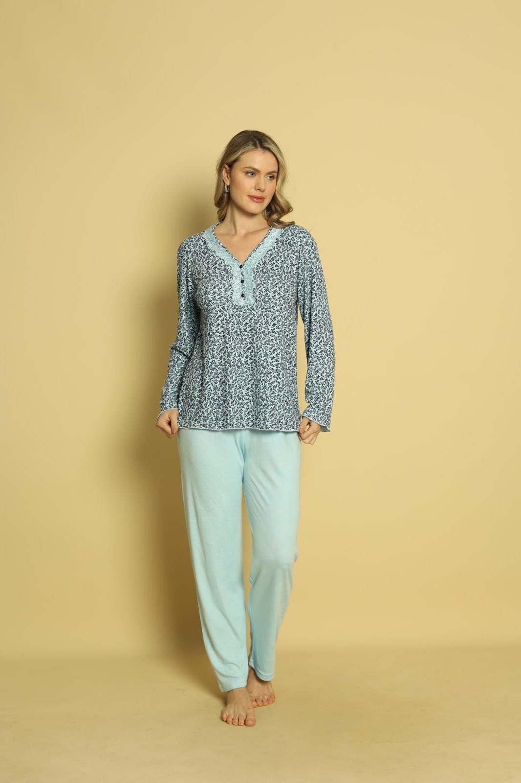 Yüksek Kalite Bambu İnterlok Kadın Pijama Takımı P5046