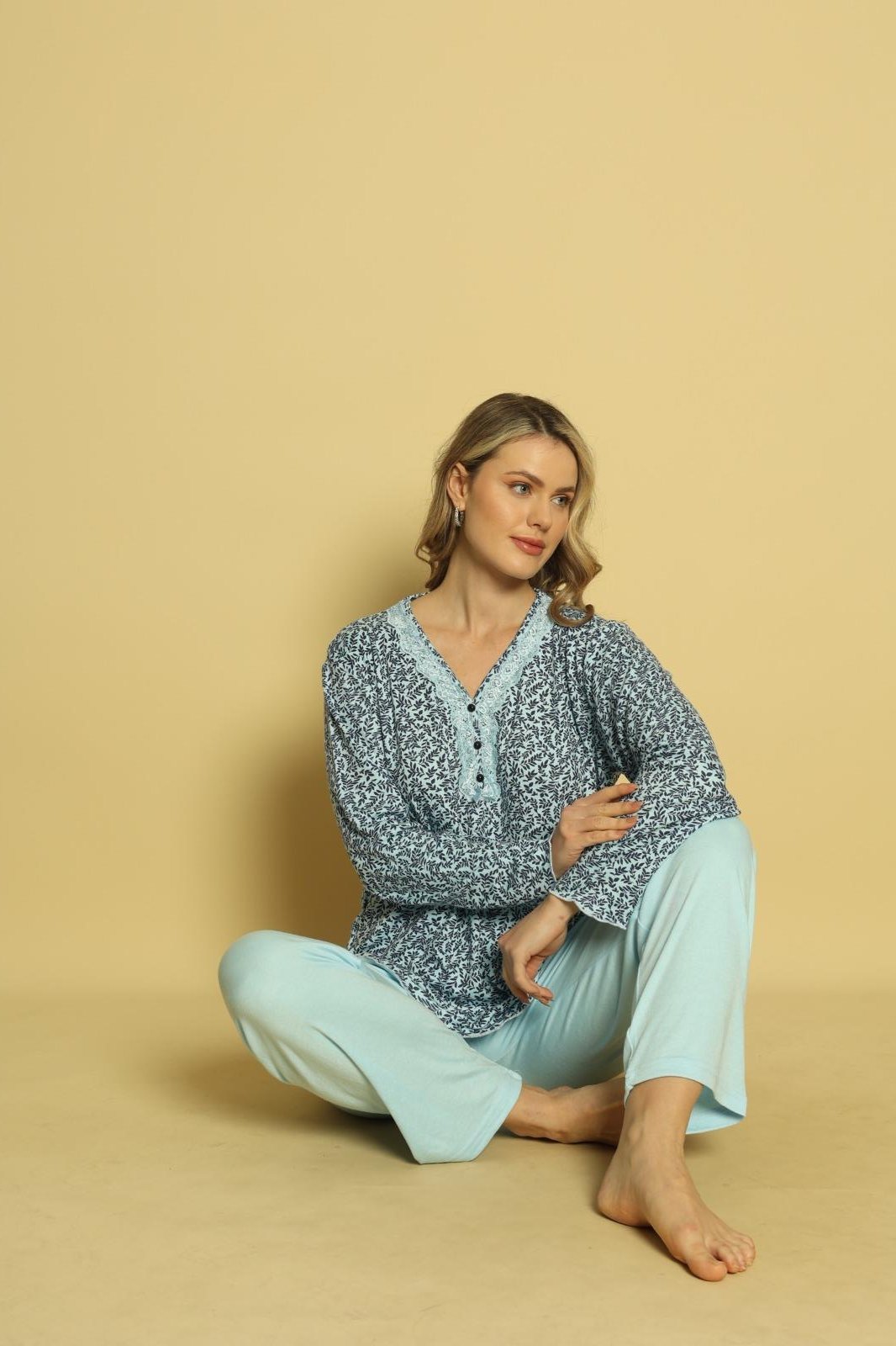 Yüksek Kalite Bambu İnterlok Kadın Pijama Takımı P5046