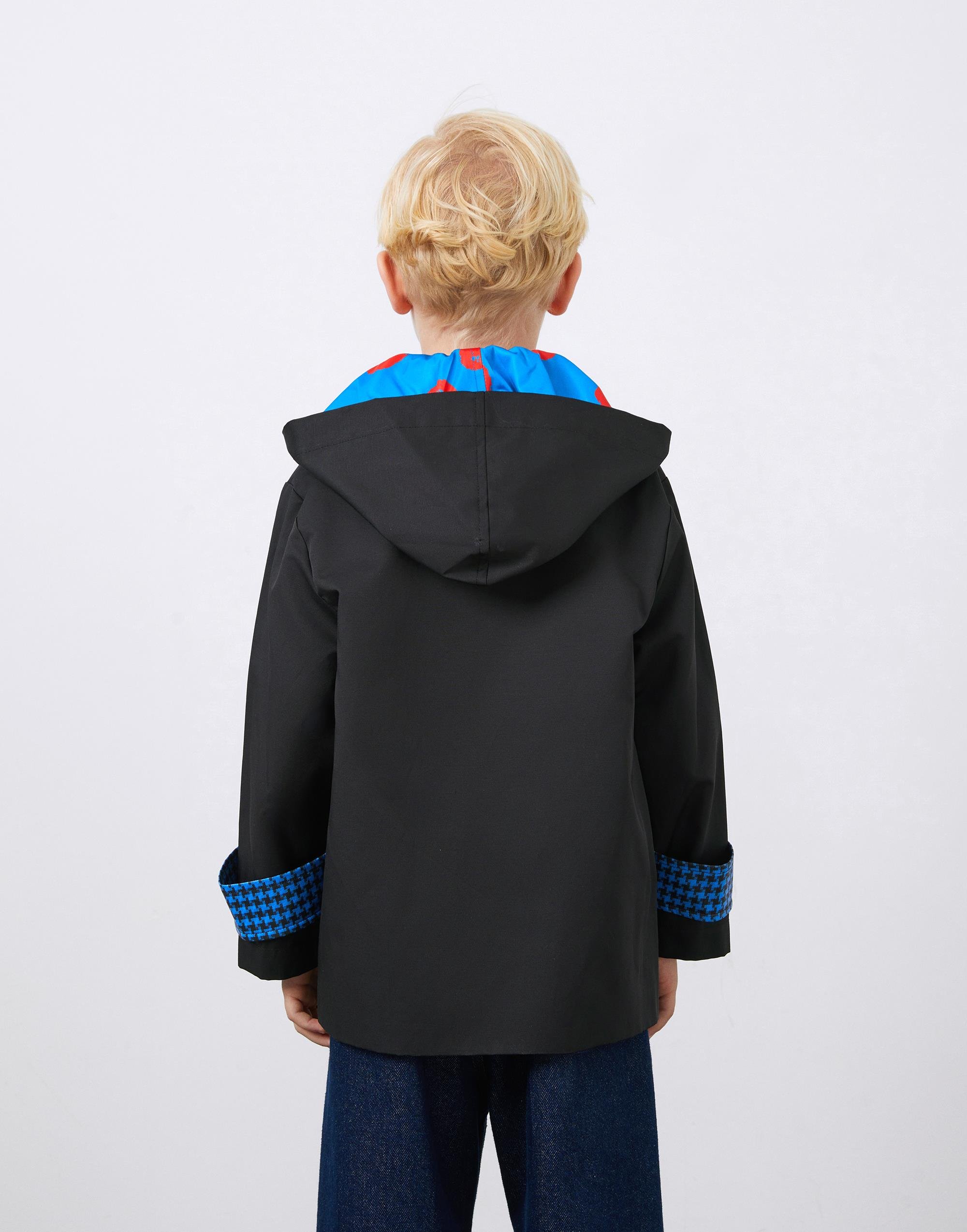  İç Astarı Desenli Kapüşonu Çıkarılabilir Siyah Kız Çocuk Yağmurluk - junior, designer dresses, bachelorette, party dresses and graduation dresses.