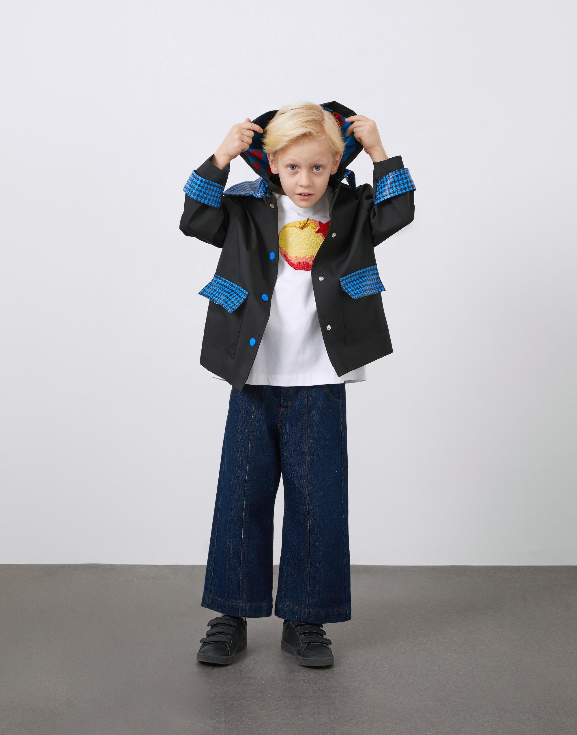  İç Astarı Desenli Kapüşonu Çıkarılabilir Siyah Kız Çocuk Yağmurluk - junior, designer dresses, bachelorette, party dresses and graduation dresses.