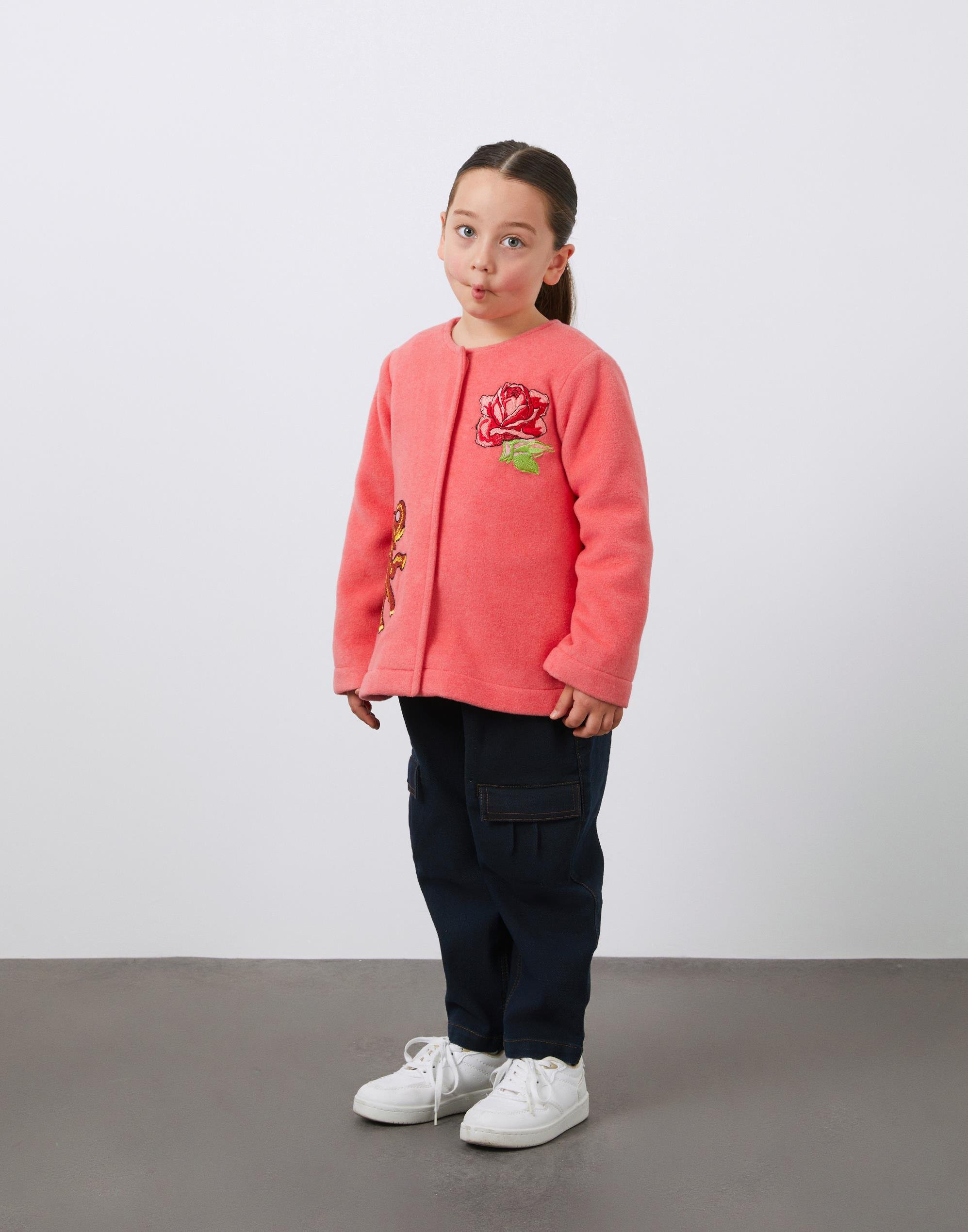 Aplike Detaylı Kız Çocuk Polar Ceket - junior, designer dresses, bachelorette, party dresses and graduation dresses.