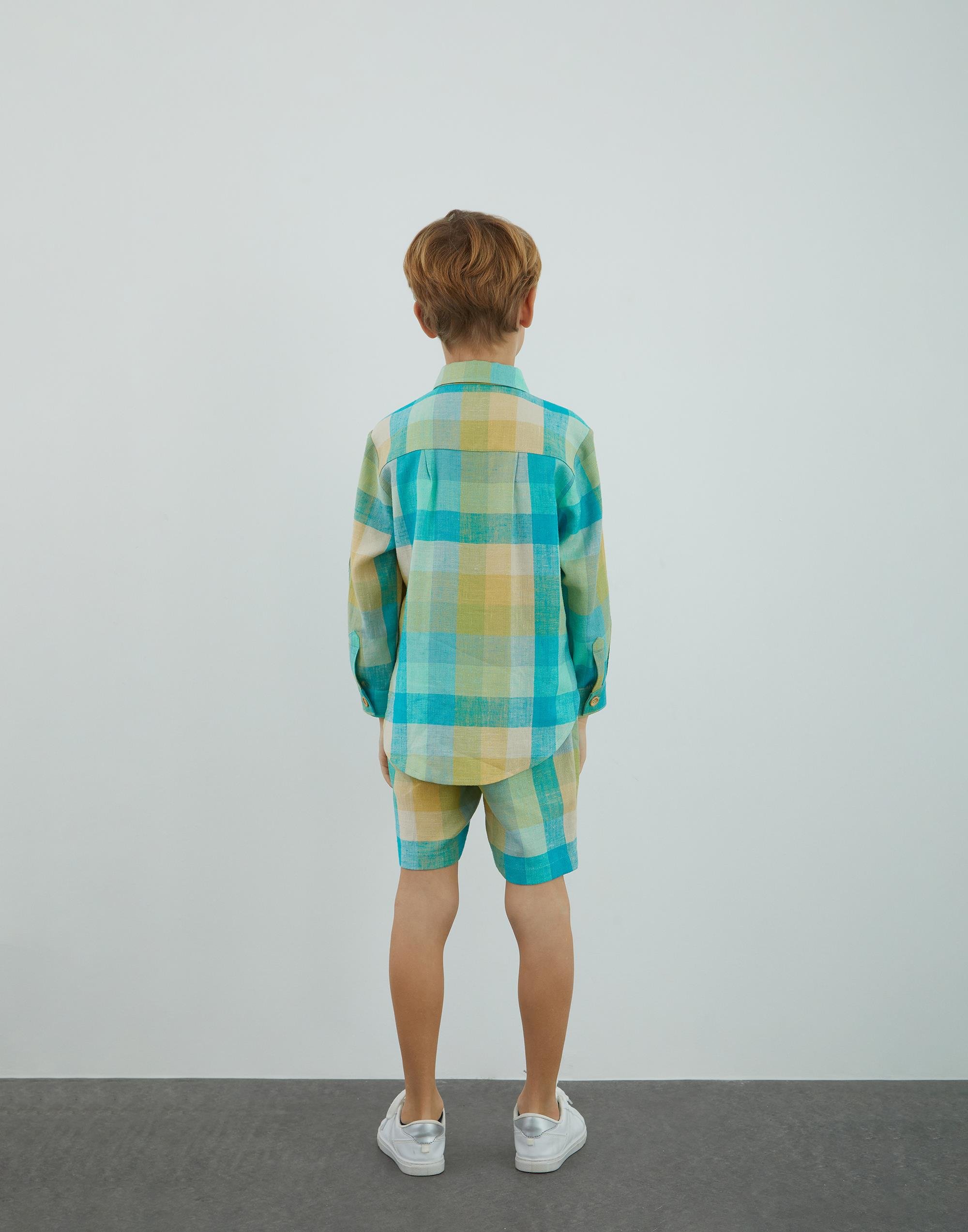 Aplike Detaylı Yeşil Ekose Gömlek - junior, designer dresses, bachelorette, party dresses and graduation dresses.