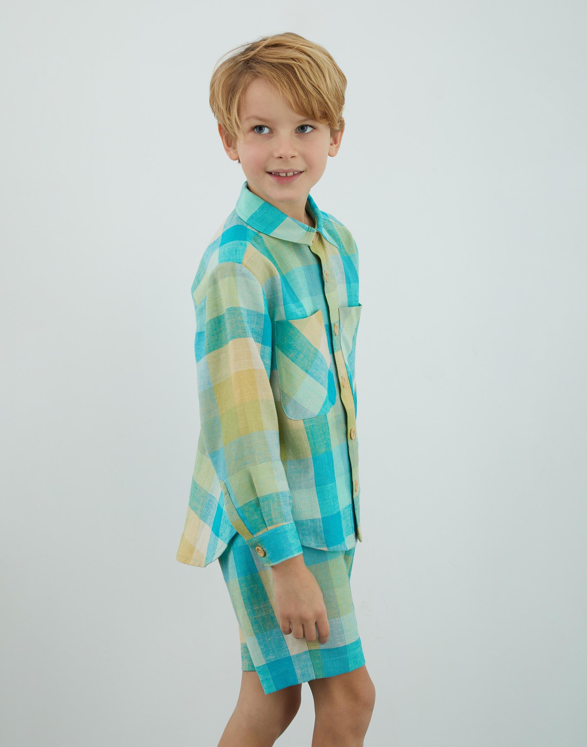 Aplike Detaylı Yeşil Ekose Gömlek - junior, designer dresses, bachelorette, party dresses and graduation dresses.