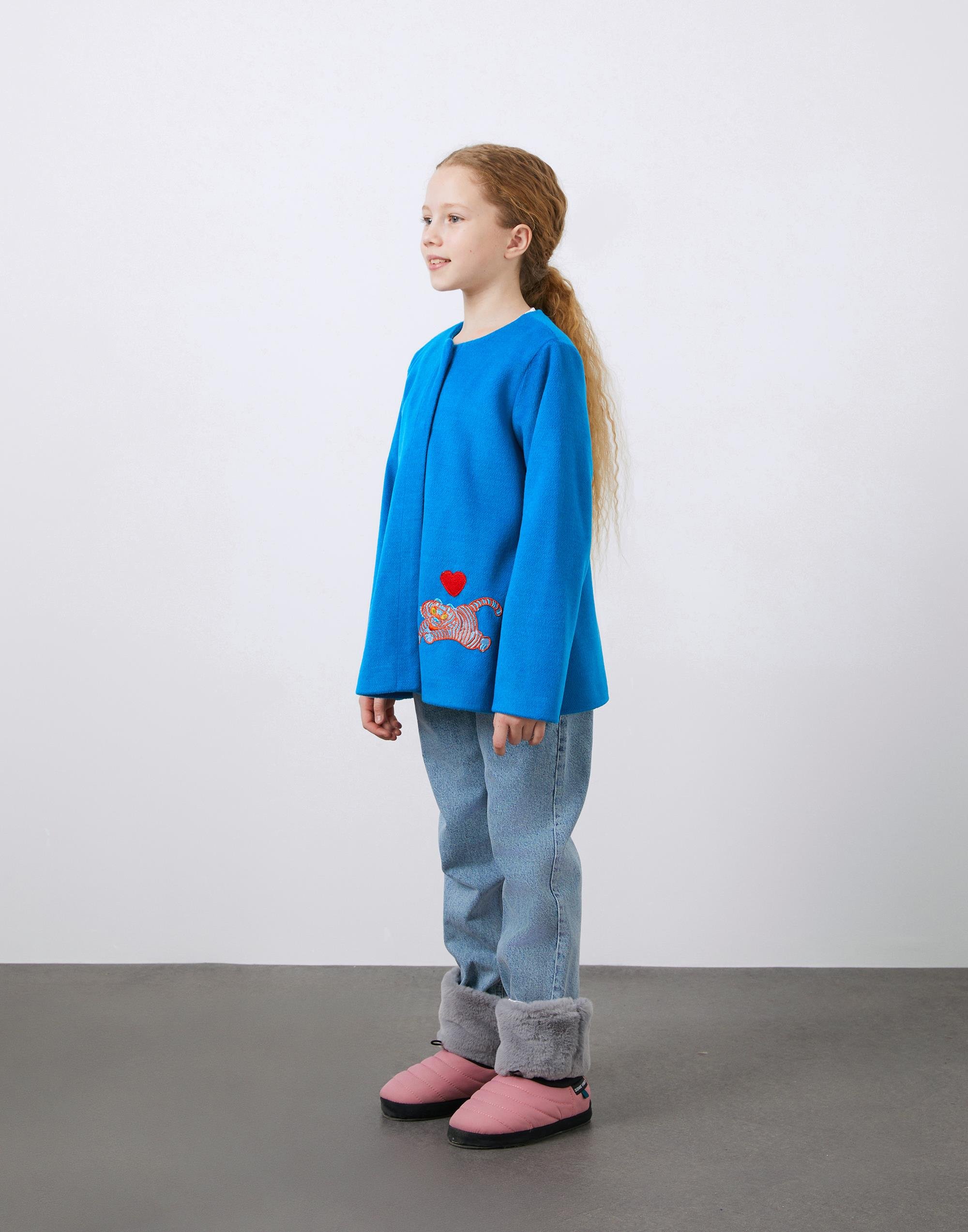 Aplike Detaylı Yuvarlak Yaka Kaşe Kız Çocuk Kaban - junior, designer dresses, bachelorette, party dresses and graduation dresses.