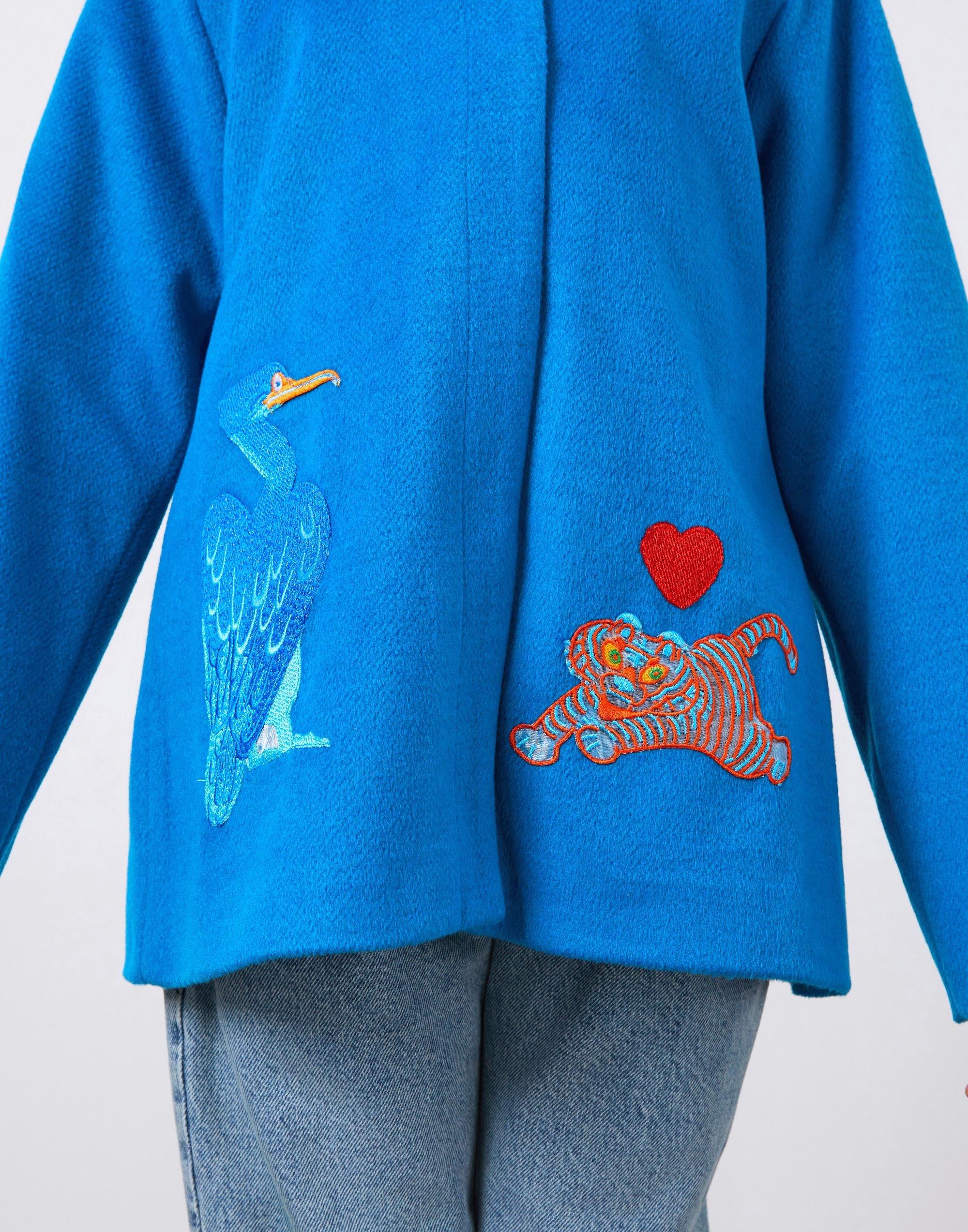 Aplike Detaylı Yuvarlak Yaka Kaşe Kız Çocuk Kaban - junior, designer dresses, bachelorette, party dresses and graduation dresses.