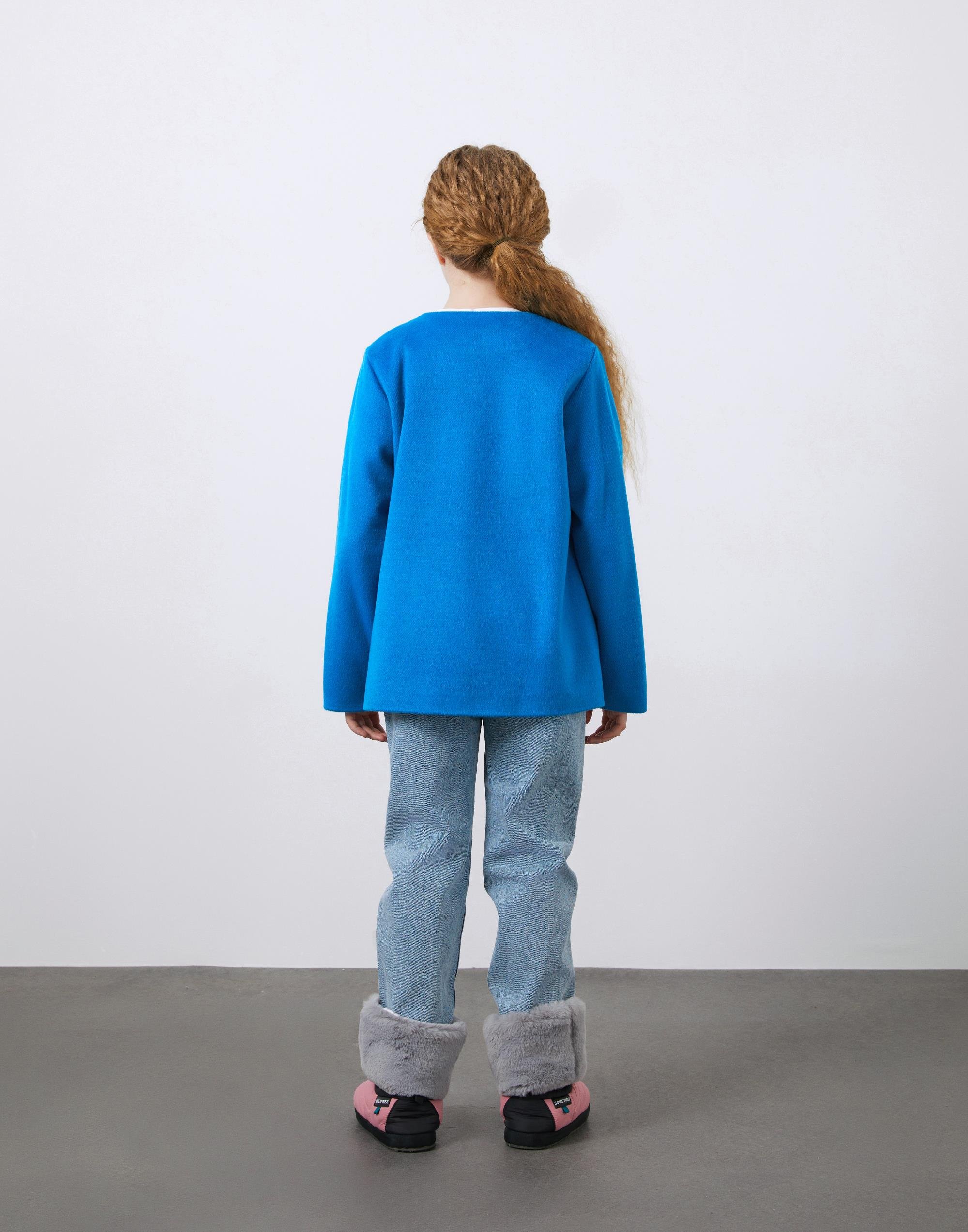 Aplike Detaylı Yuvarlak Yaka Kaşe Kız Çocuk Kaban - junior, designer dresses, bachelorette, party dresses and graduation dresses.