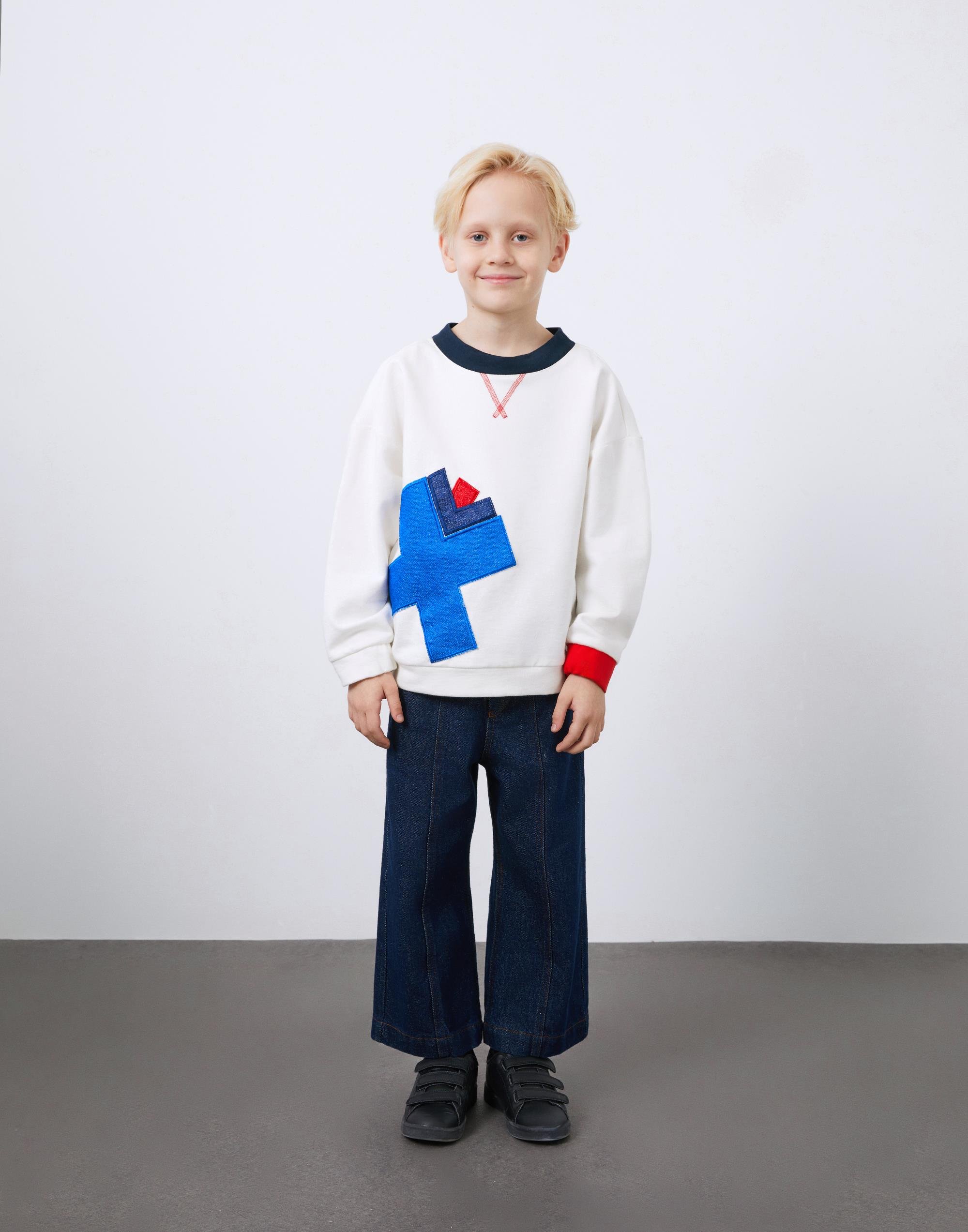 Ecru Boy's Sweatshirt with Applique and Garni Detail - junior, designer dresses, bachelorette, party dresses and graduation dresses.
