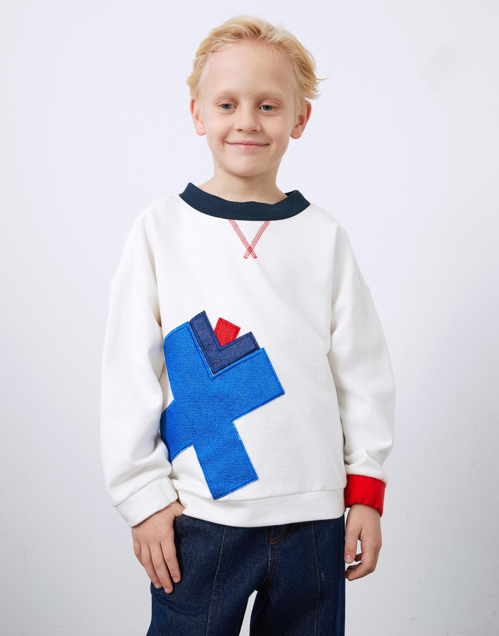 Ecru Boy's Sweatshirt with Applique and Garni Detail - junior, designer dresses, bachelorette, party dresses and graduation dresses.