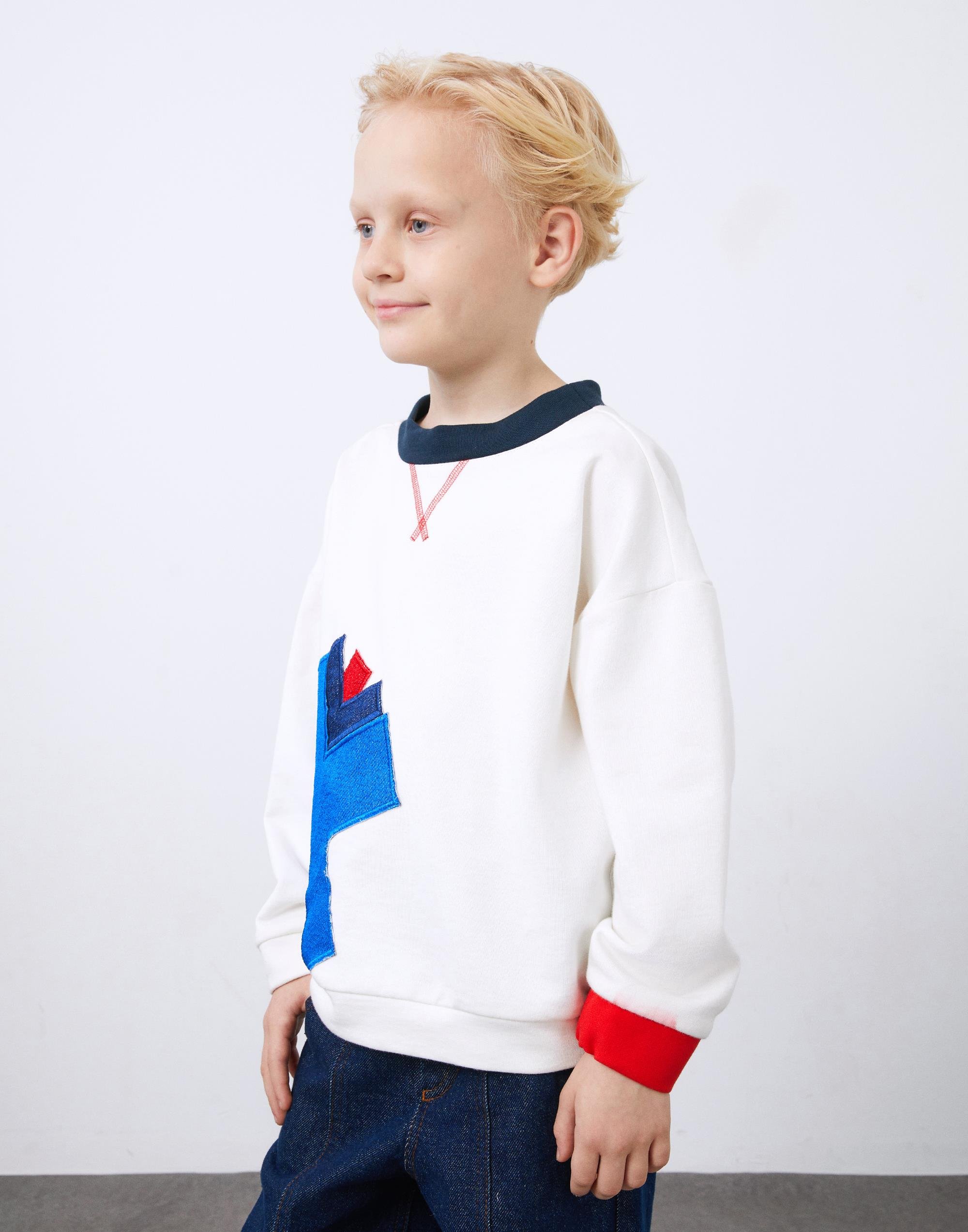 Ecru Boy's Sweatshirt with Applique and Garni Detail - junior, designer dresses, bachelorette, party dresses and graduation dresses.