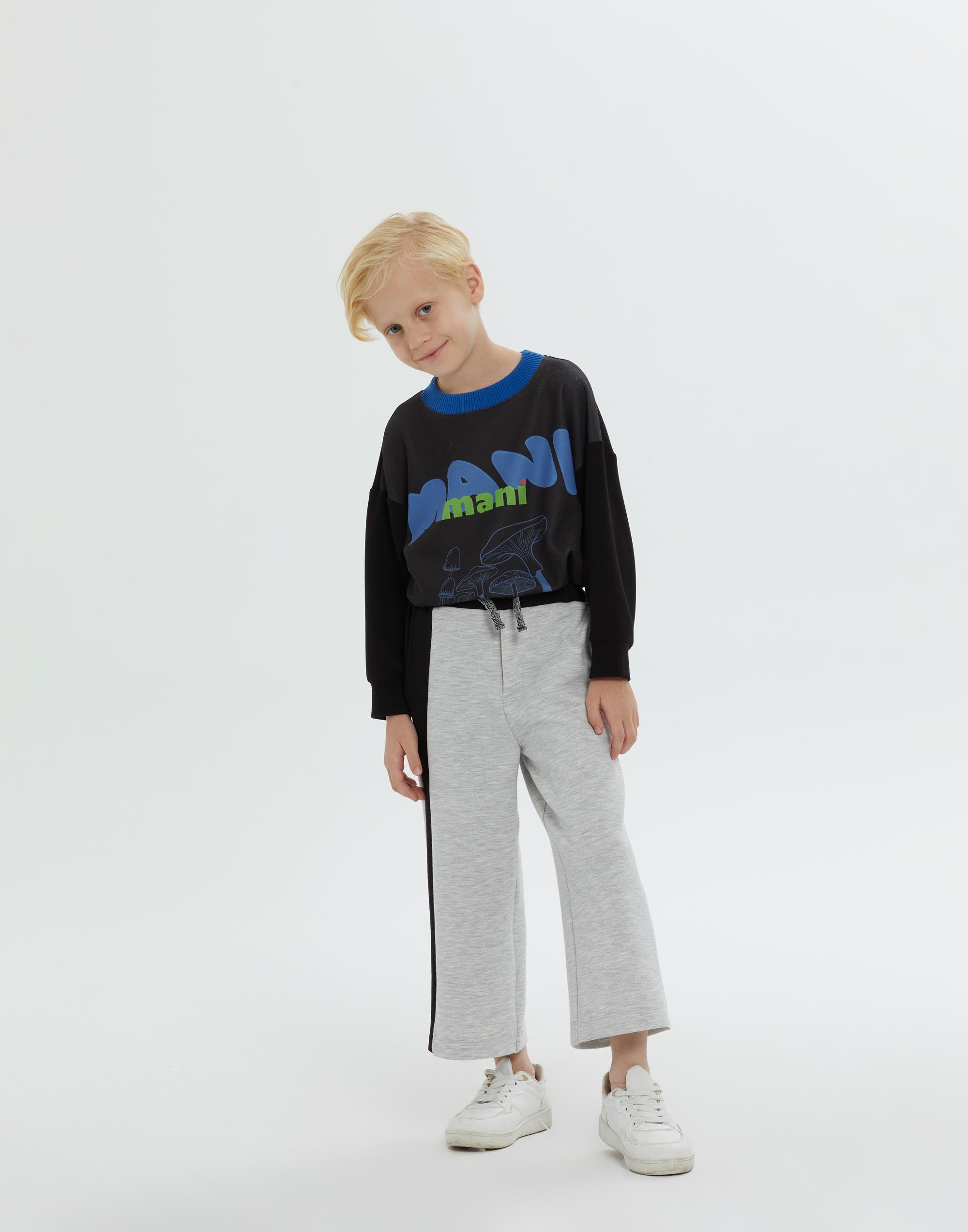 Arka Bel Lastikli Siyah Garni Detaylı Erkek Çocuk Gri Örme Pantolon - junior, designer dresses, bachelorette, party dresses and graduation dresses.