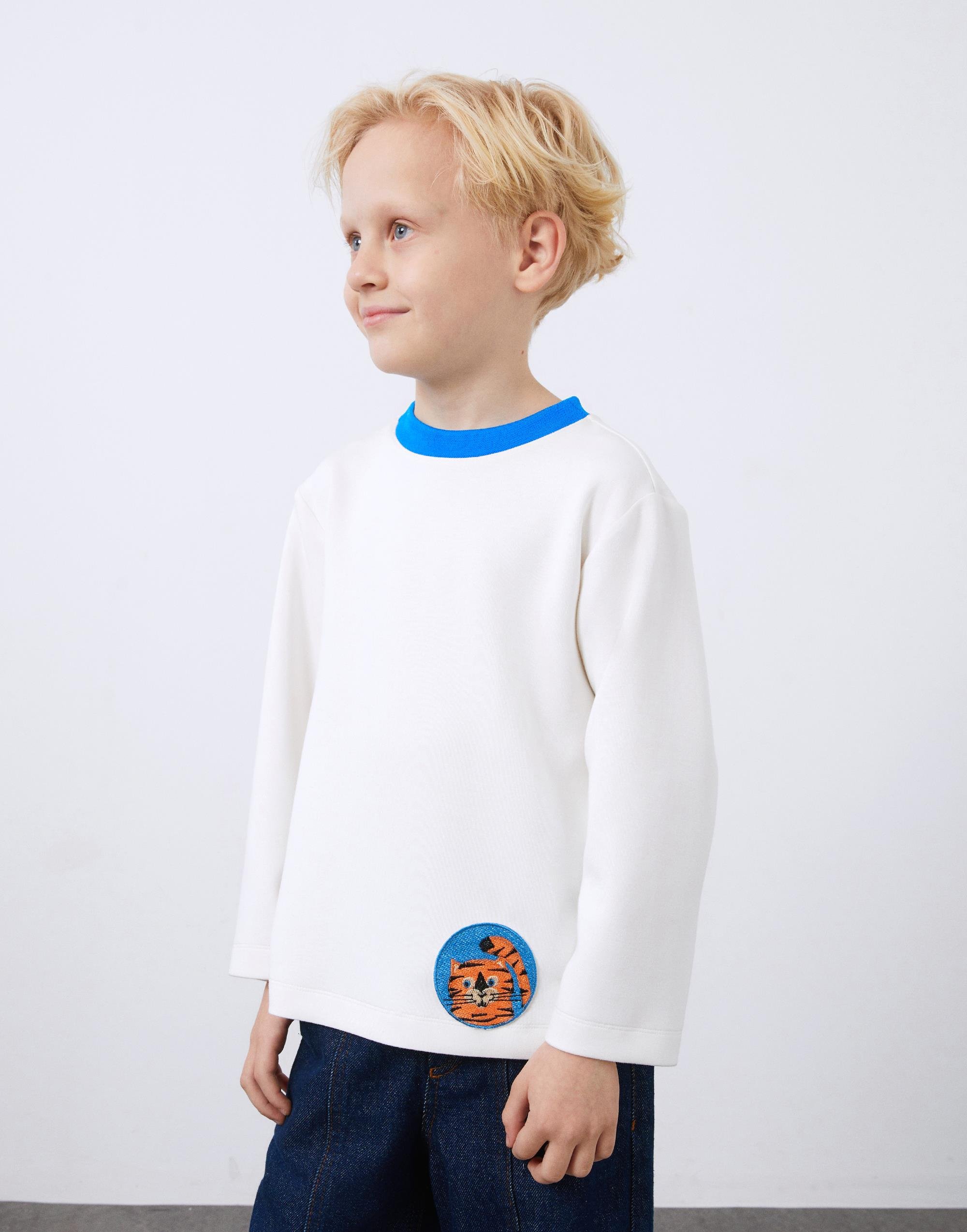 Ecru Boy's Sweatshirt with Crest Detail - junior, designer dresses, bachelorette, party dresses and graduation dresses.