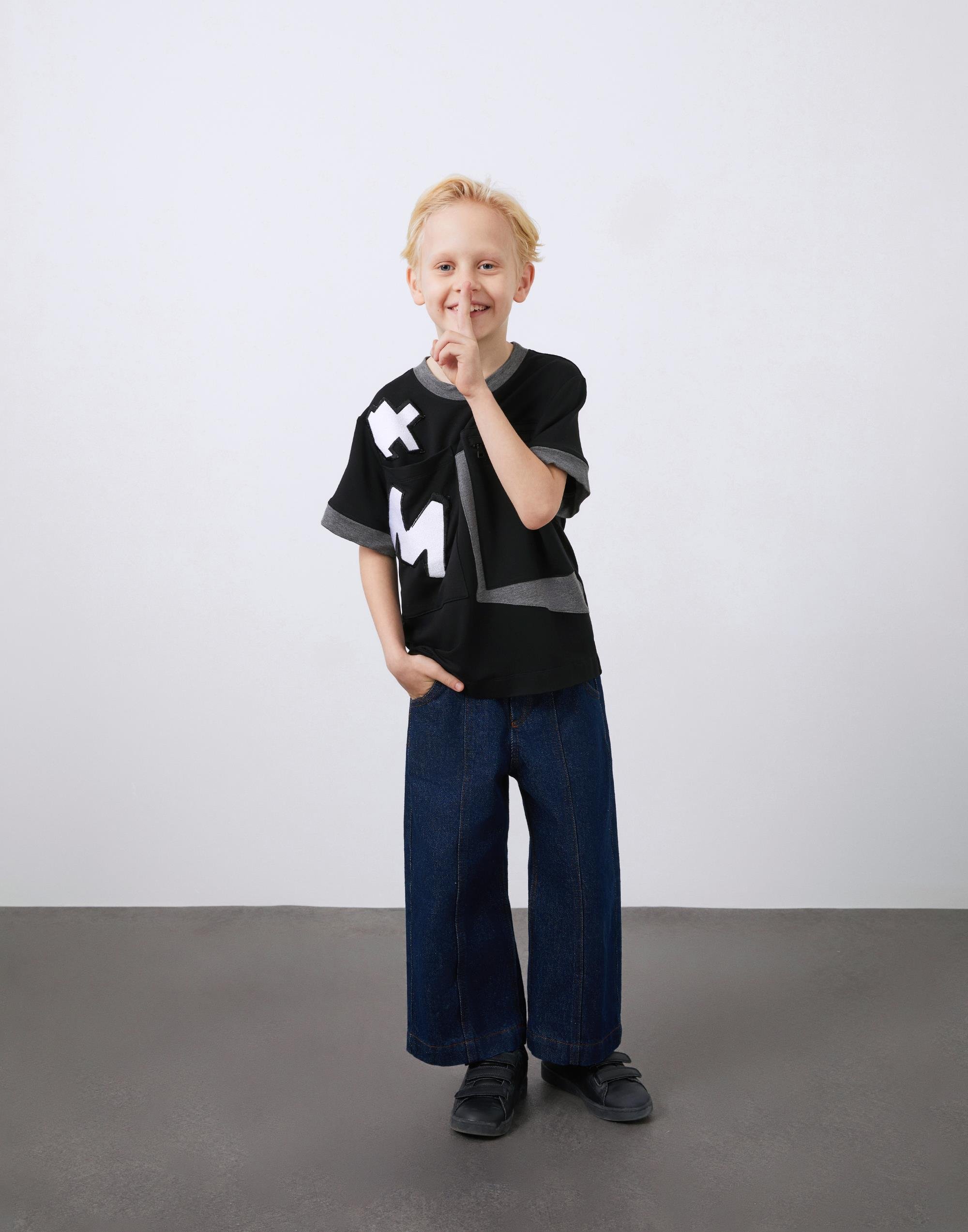 Black Boy's T-Shirt with Asymmetrical Pockets and Embroidery Detail - junior, designer dresses, bachelorette, party dresses and graduation dresses.