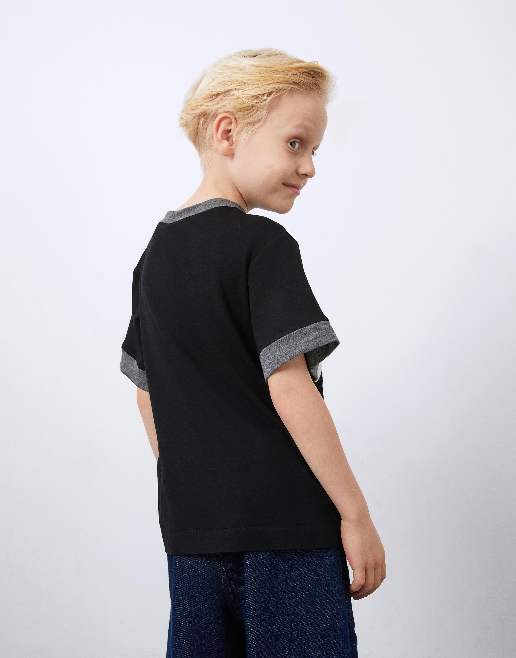 Black Boy's T-Shirt with Asymmetrical Pockets and Embroidery Detail - junior, designer dresses, bachelorette, party dresses and graduation dresses.