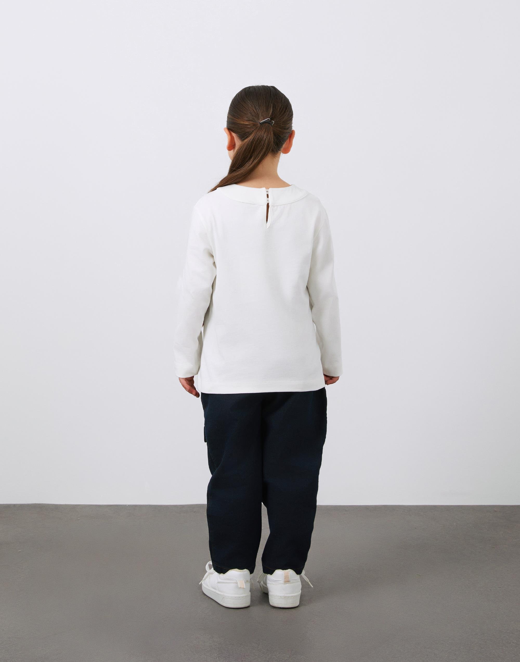 Asimetrik Yaka ve Nakış Detaylı Ekru Kız Çocuk Sweatshirt - junior, designer dresses, bachelorette, party dresses and graduation dresses.