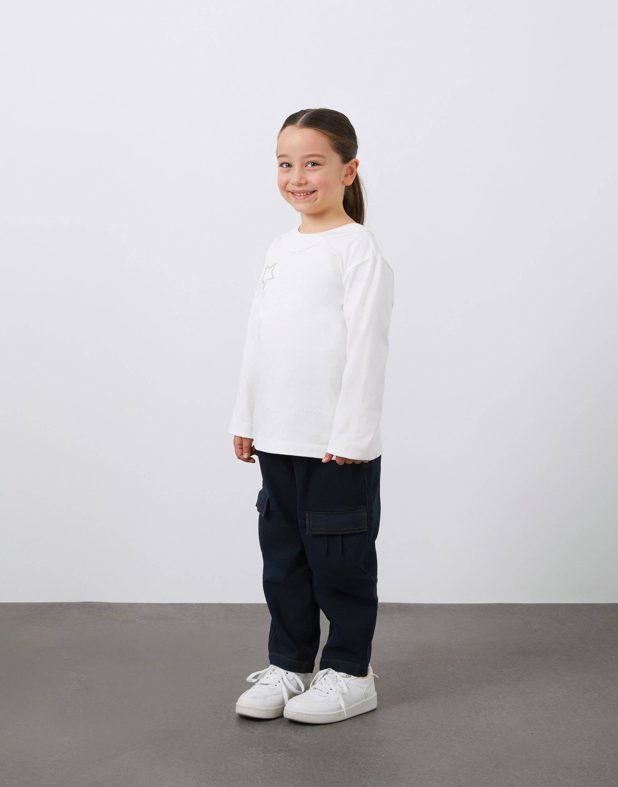 Asimetrik Yaka ve Nakış Detaylı Ekru Kız Çocuk Sweatshirt - junior, designer dresses, bachelorette, party dresses and graduation dresses.