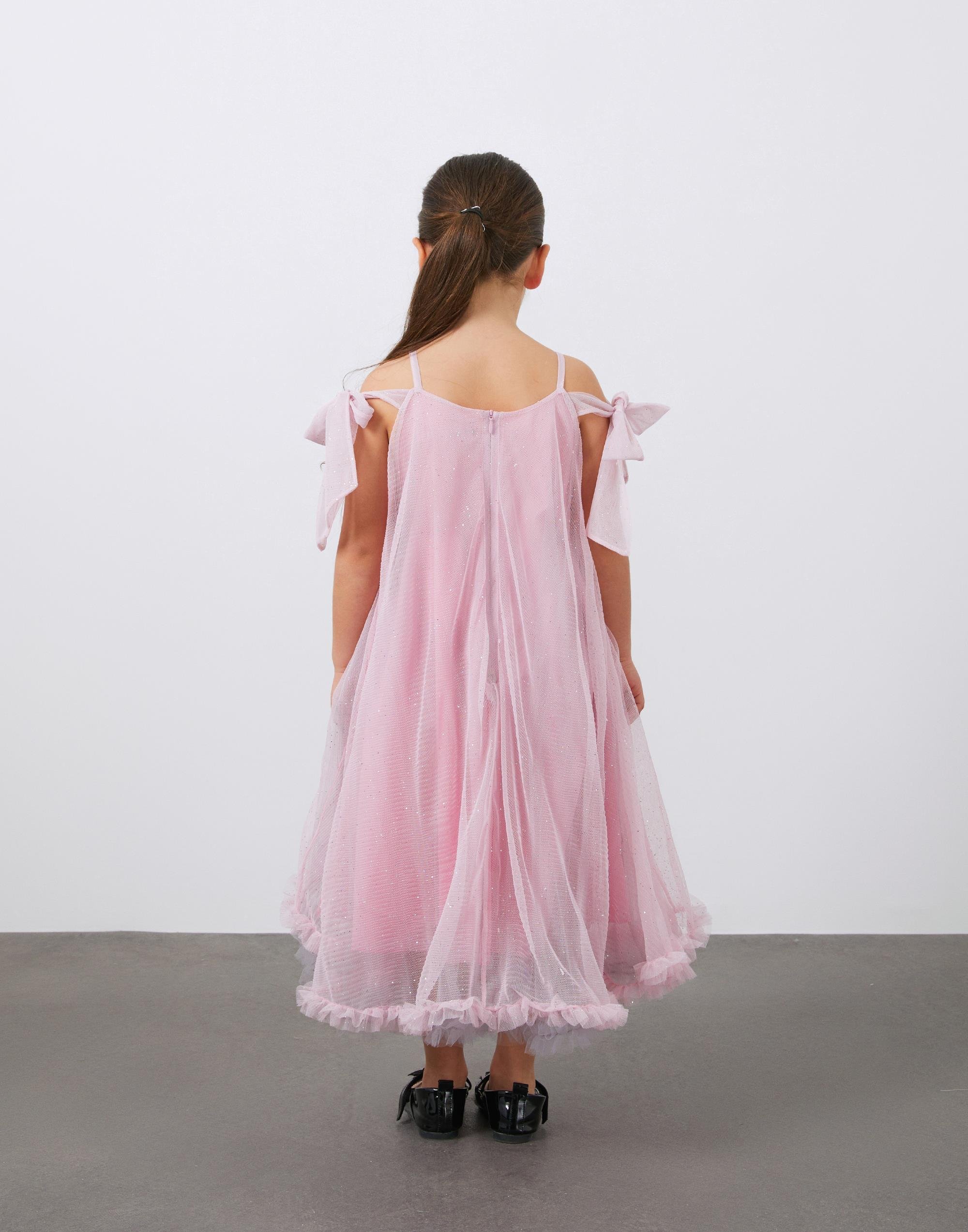 Askılı Fiyonk Detaylı Tütülü Pembe Kız Çocuk Elbise - junior, designer dresses, bachelorette, party dresses and graduation dresses.