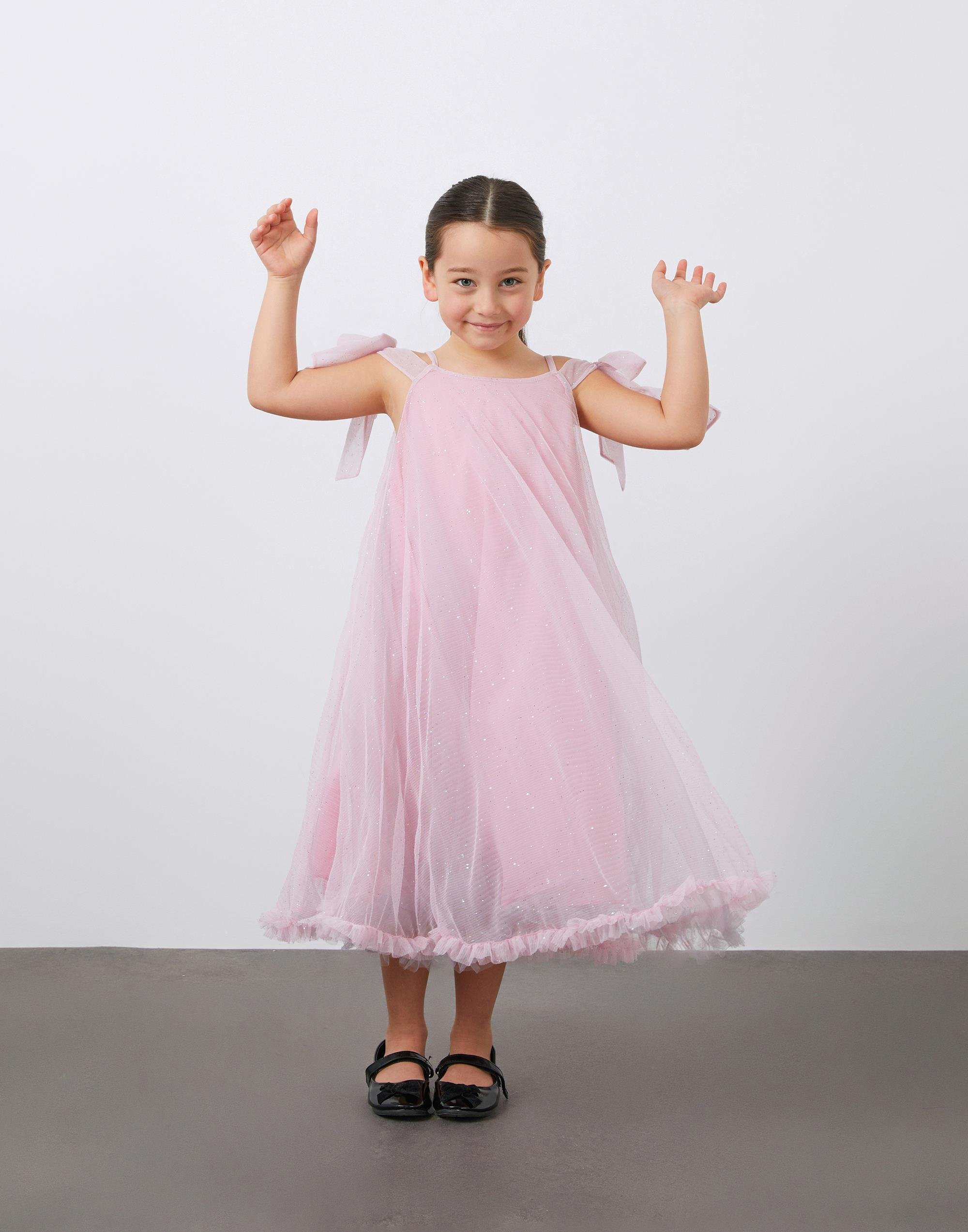 Askılı Fiyonk Detaylı Tütülü Pembe Kız Çocuk Elbise - junior, designer dresses, bachelorette, party dresses and graduation dresses.