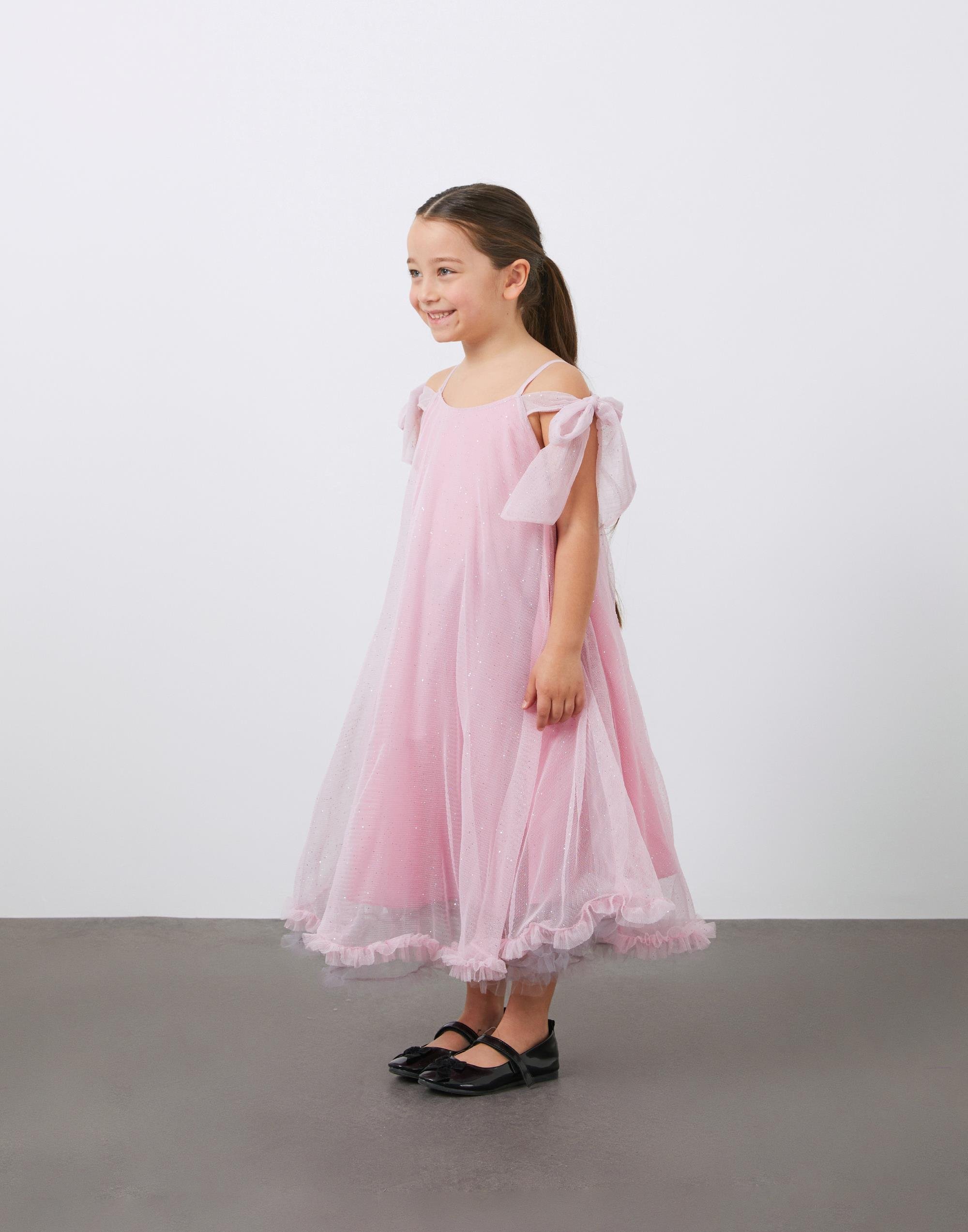 Askılı Fiyonk Detaylı Tütülü Pembe Kız Çocuk Elbise - junior, designer dresses, bachelorette, party dresses and graduation dresses.