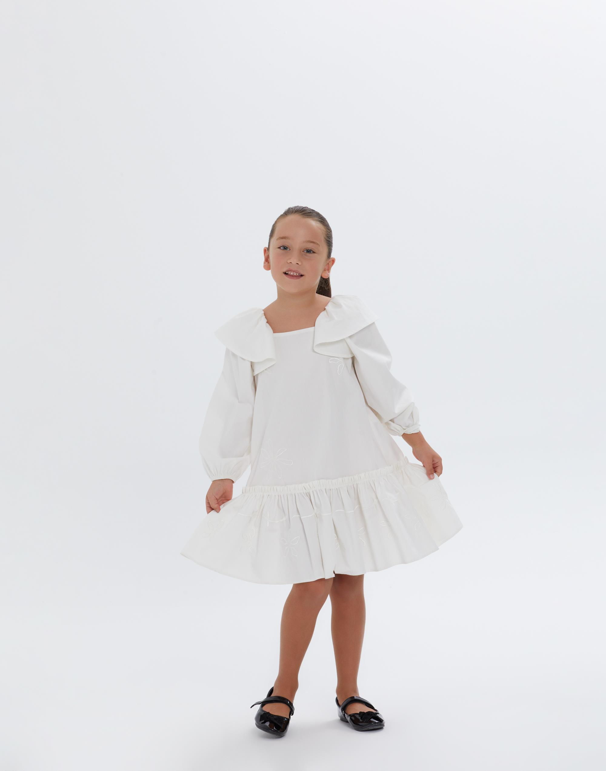 Balon Kollu Omzu ve Eteği Fırfırlı Ekru Elbise - junior, designer dresses, bachelorette, party dresses and graduation dresses.