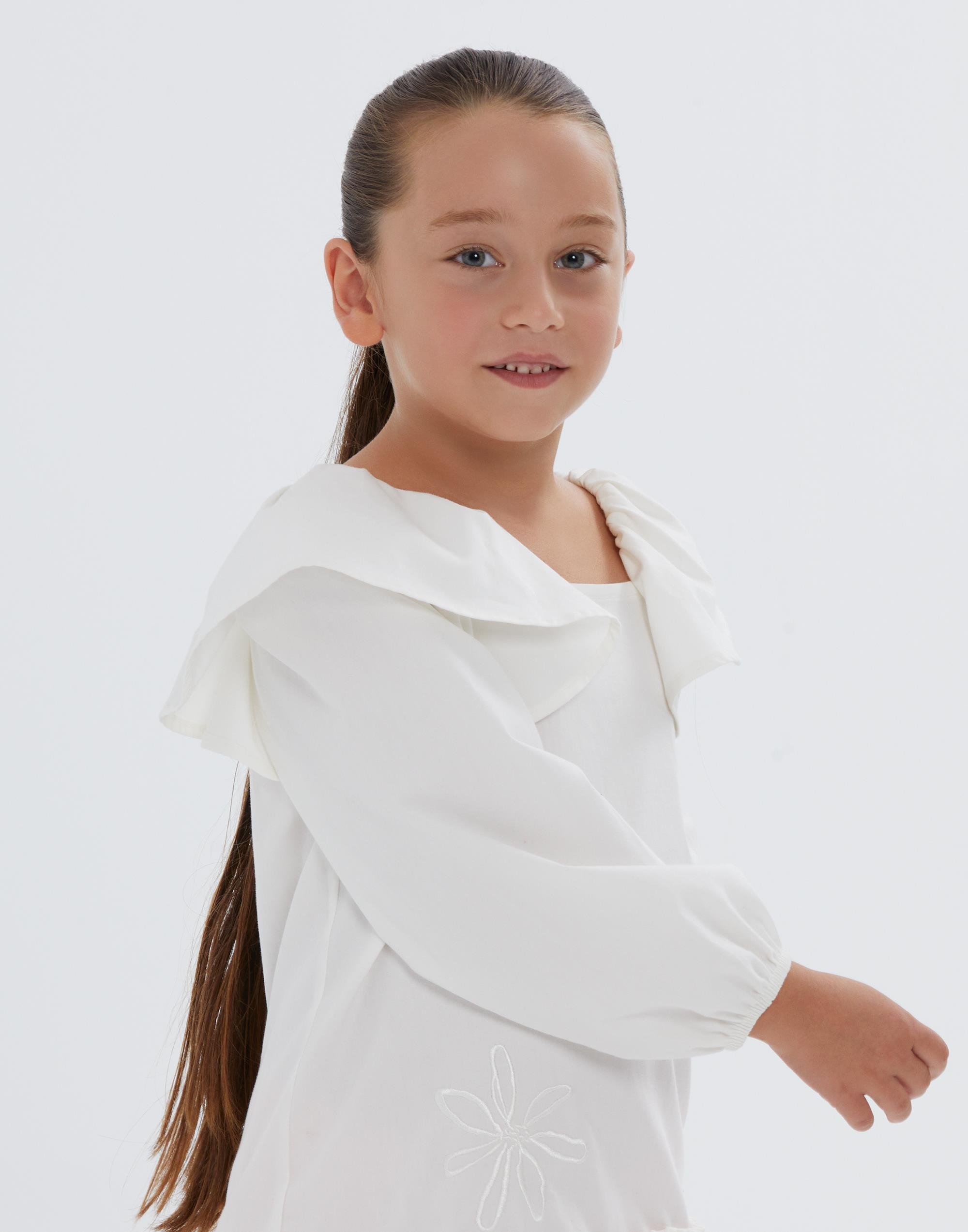 Balon Kollu Omzu ve Eteği Fırfırlı Ekru Elbise - junior, designer dresses, bachelorette, party dresses and graduation dresses.