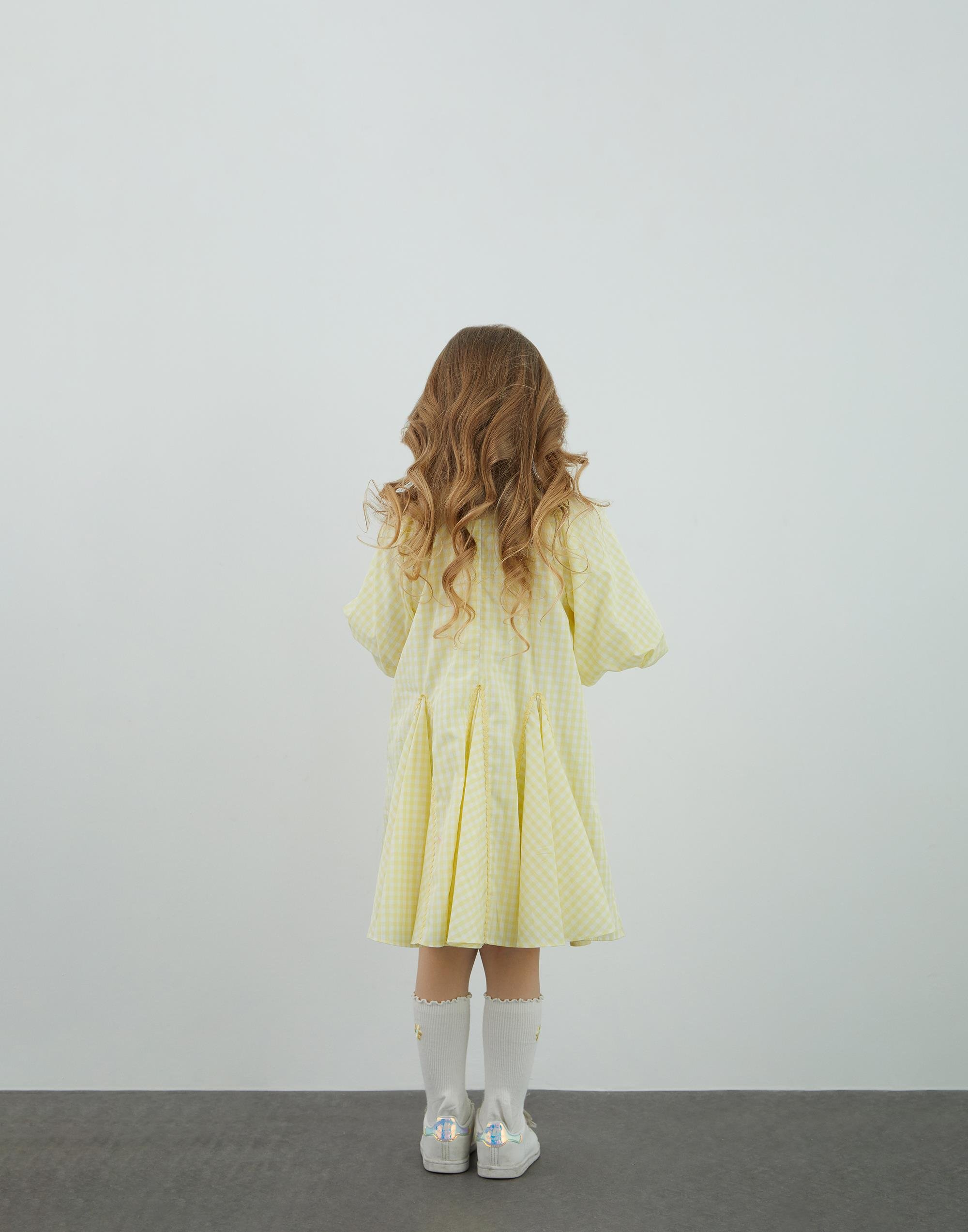 Balon Kollu Volanlı Sarı Elbise - junior, designer dresses, bachelorette, party dresses and graduation dresses.