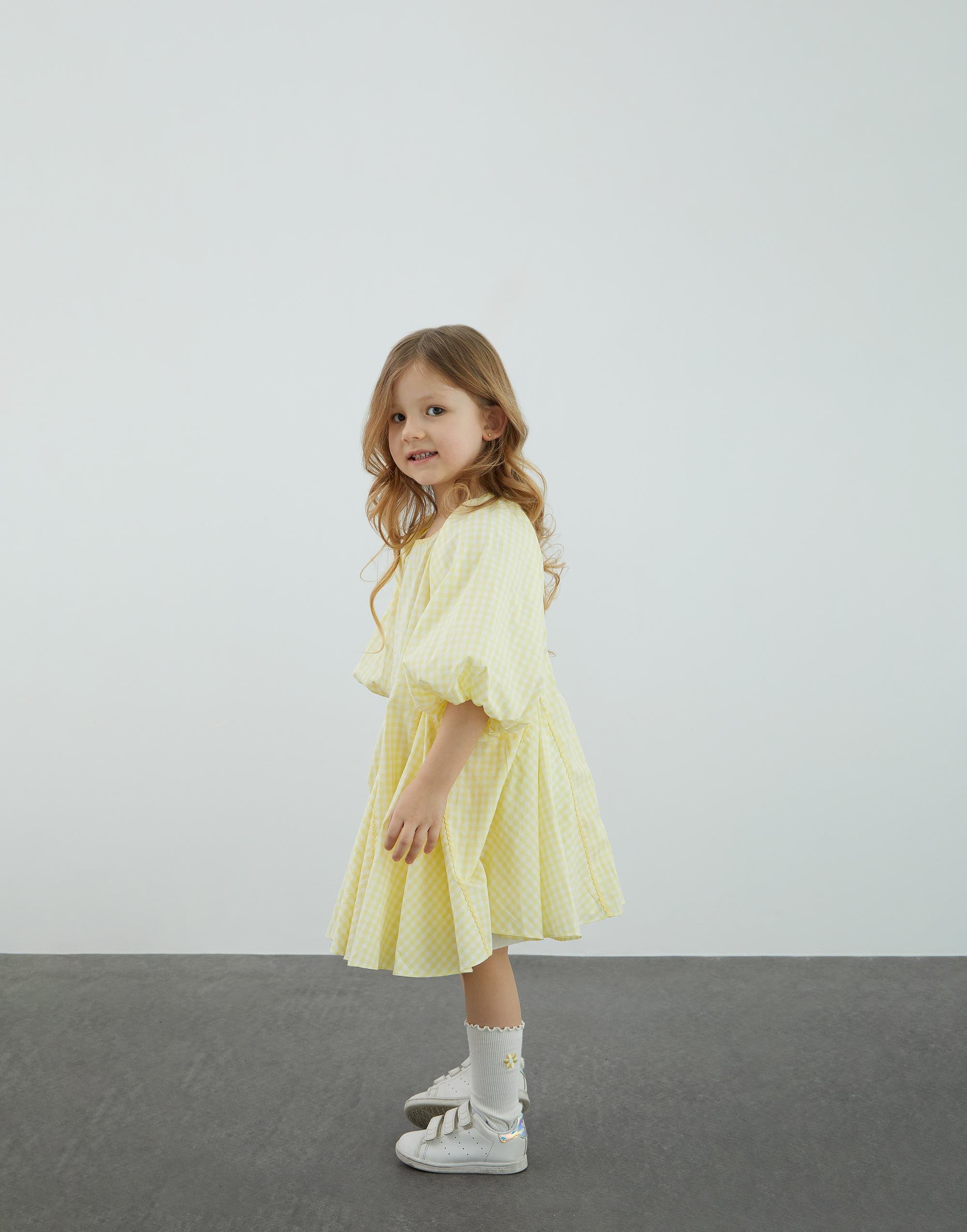 Balon Kollu Volanlı Sarı Elbise - junior, designer dresses, bachelorette, party dresses and graduation dresses.