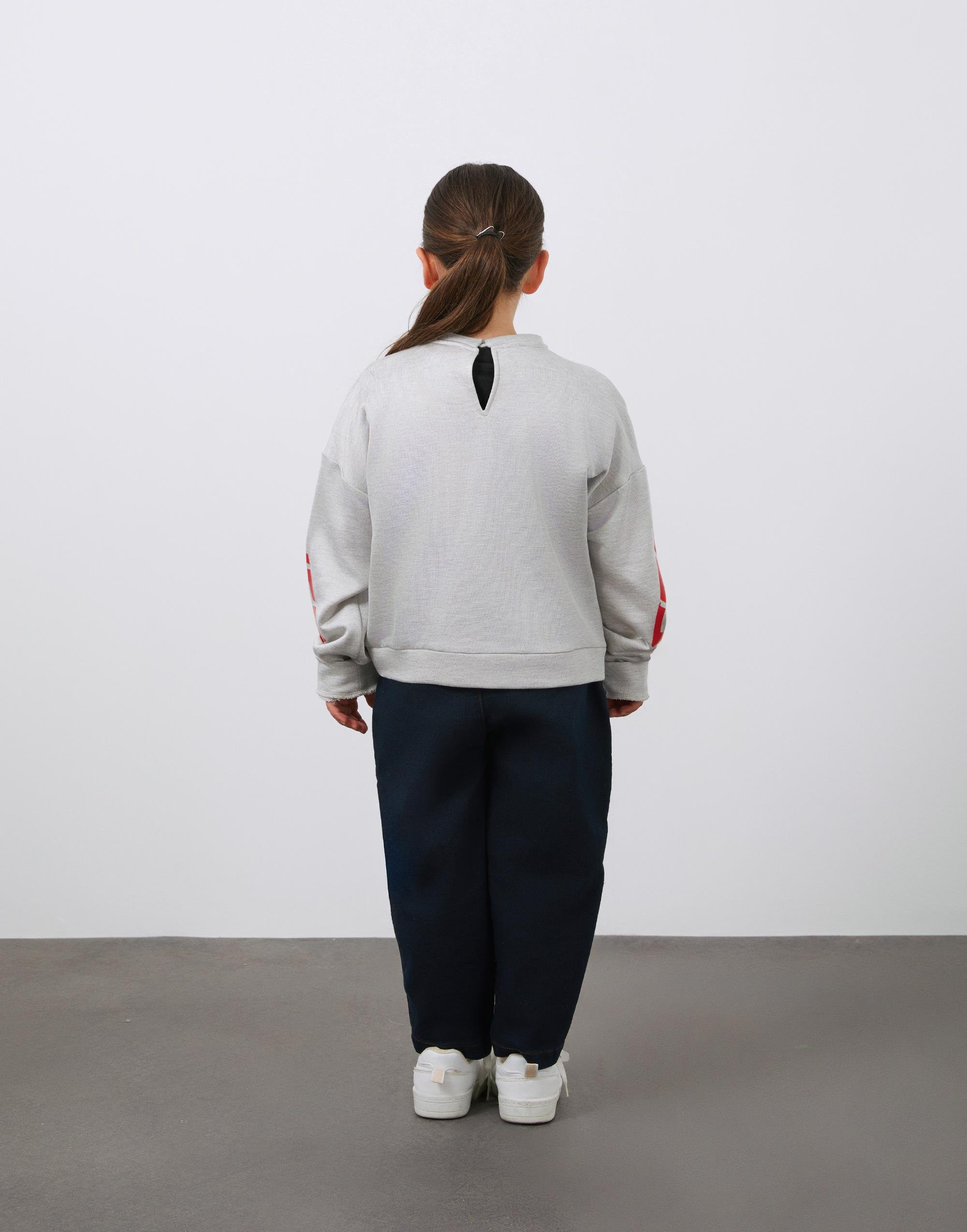 Baskı Detaylı Büzgülü Gri Kız Çocuk Sweatshirt - junior, designer dresses, bachelorette, party dresses and graduation dresses.