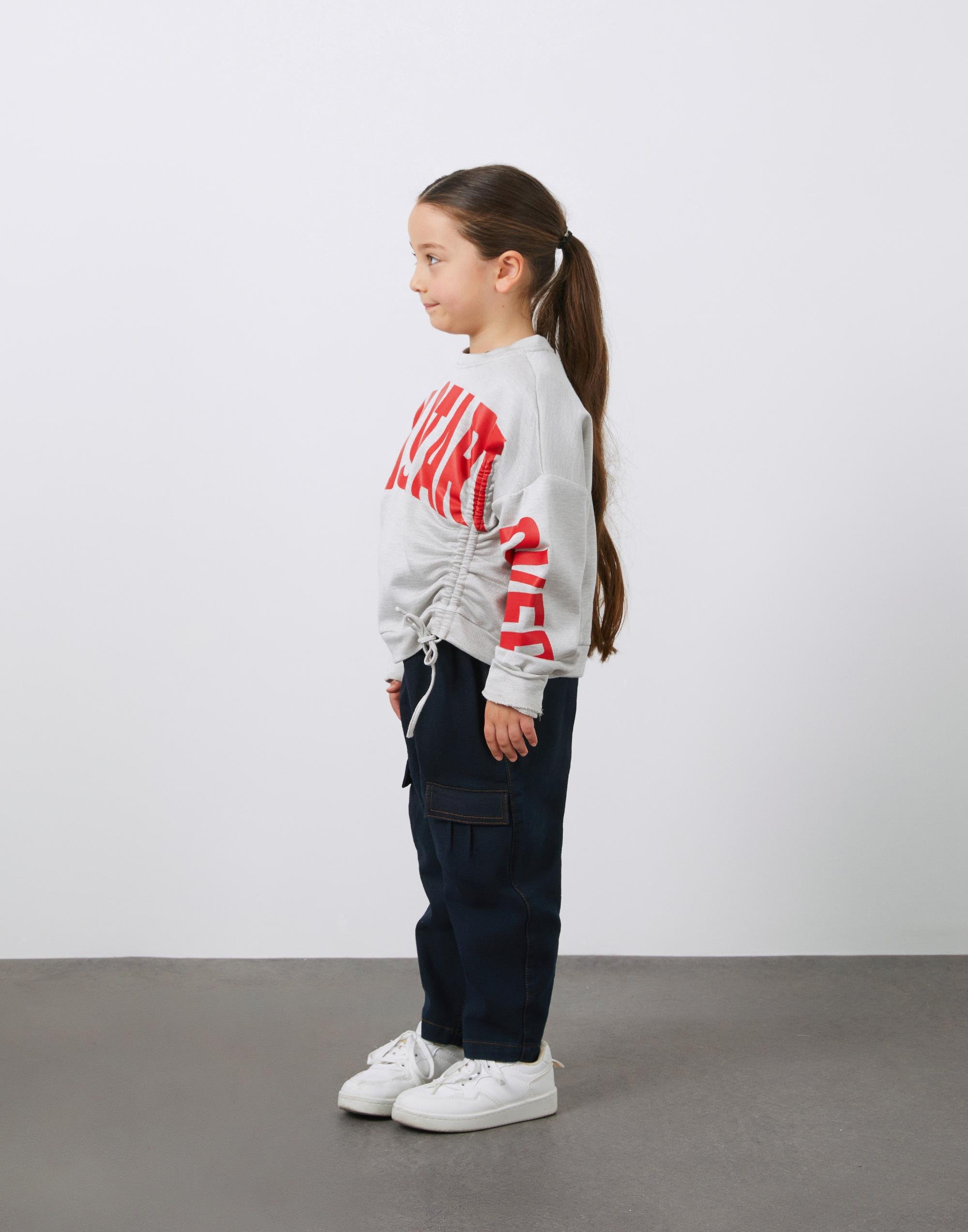 Baskı Detaylı Büzgülü Gri Kız Çocuk Sweatshirt - junior, designer dresses, bachelorette, party dresses and graduation dresses.