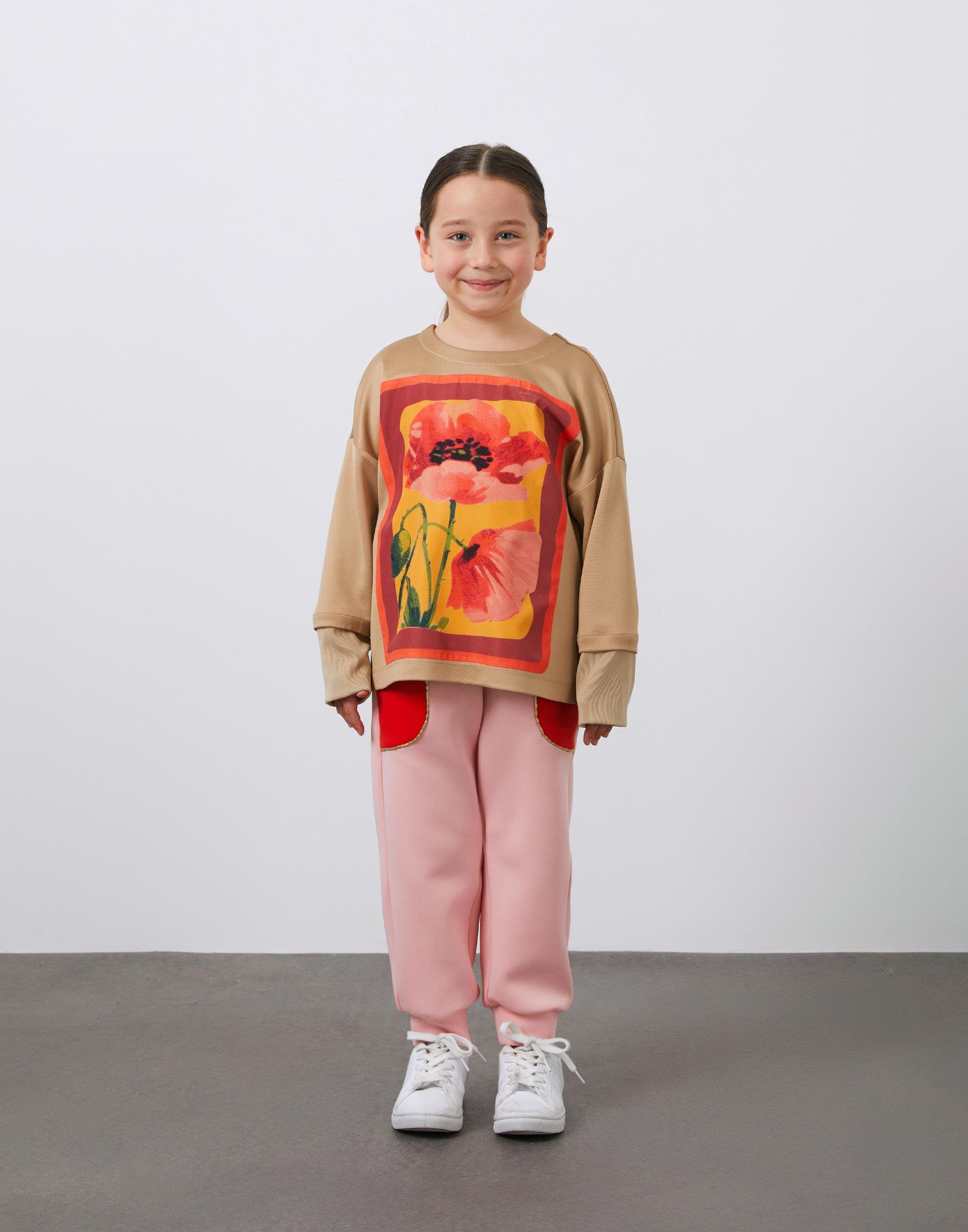 Baskı Detaylı Uzun Kollu Bej Kız Çocuk Sweatshirt - junior, designer dresses, bachelorette, party dresses and graduation dresses.