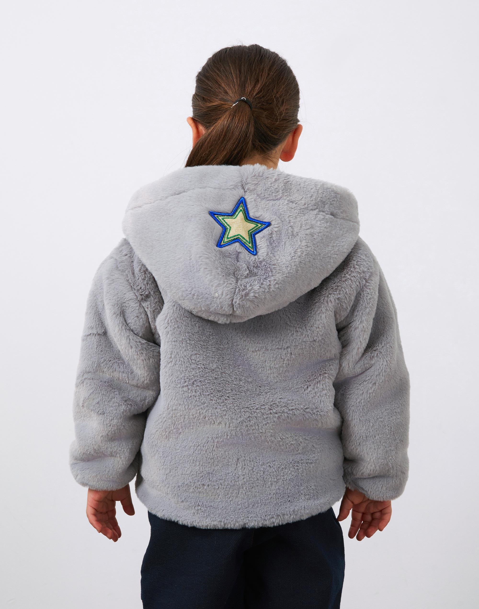 Baskı ve Aplike Detaylı Çift Taraflı Kapüşonlu Kız Çocuk Mont - junior, designer dresses, bachelorette, party dresses and graduation dresses.