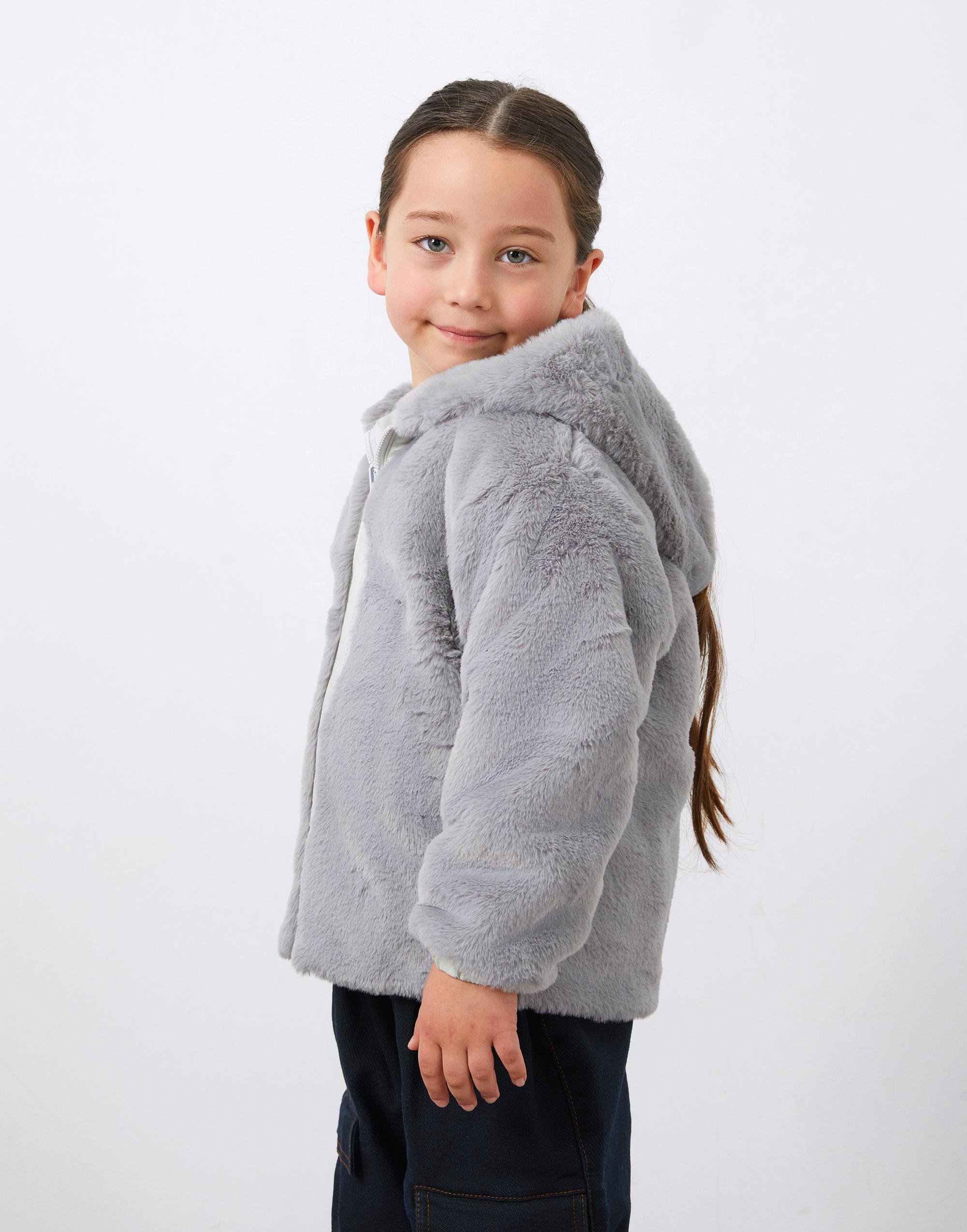 Baskı ve Aplike Detaylı Çift Taraflı Kapüşonlu Kız Çocuk Mont - junior, designer dresses, bachelorette, party dresses and graduation dresses.