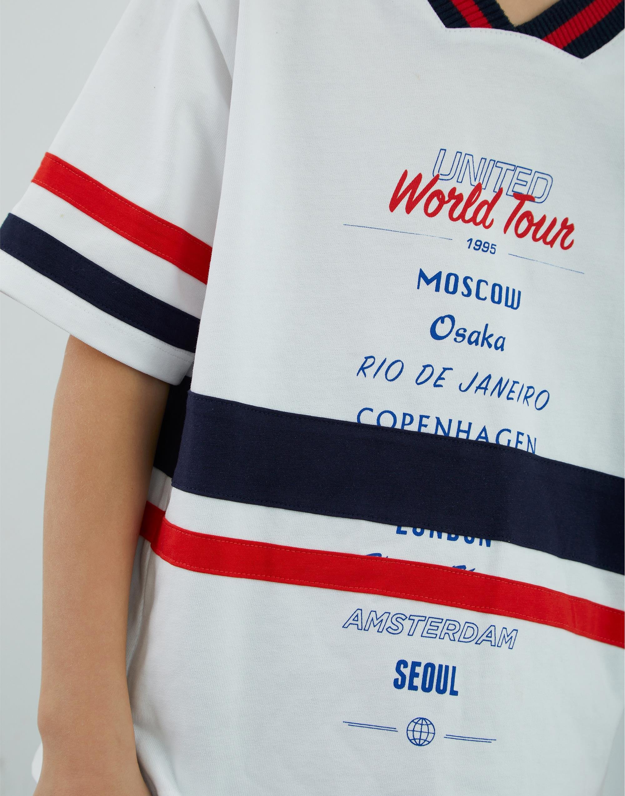 Baskı Ve Kontrast Garni Detalı Triko Yaka Beyaz T Shirt - junior, designer dresses, bachelorette, party dresses and graduation dresses.