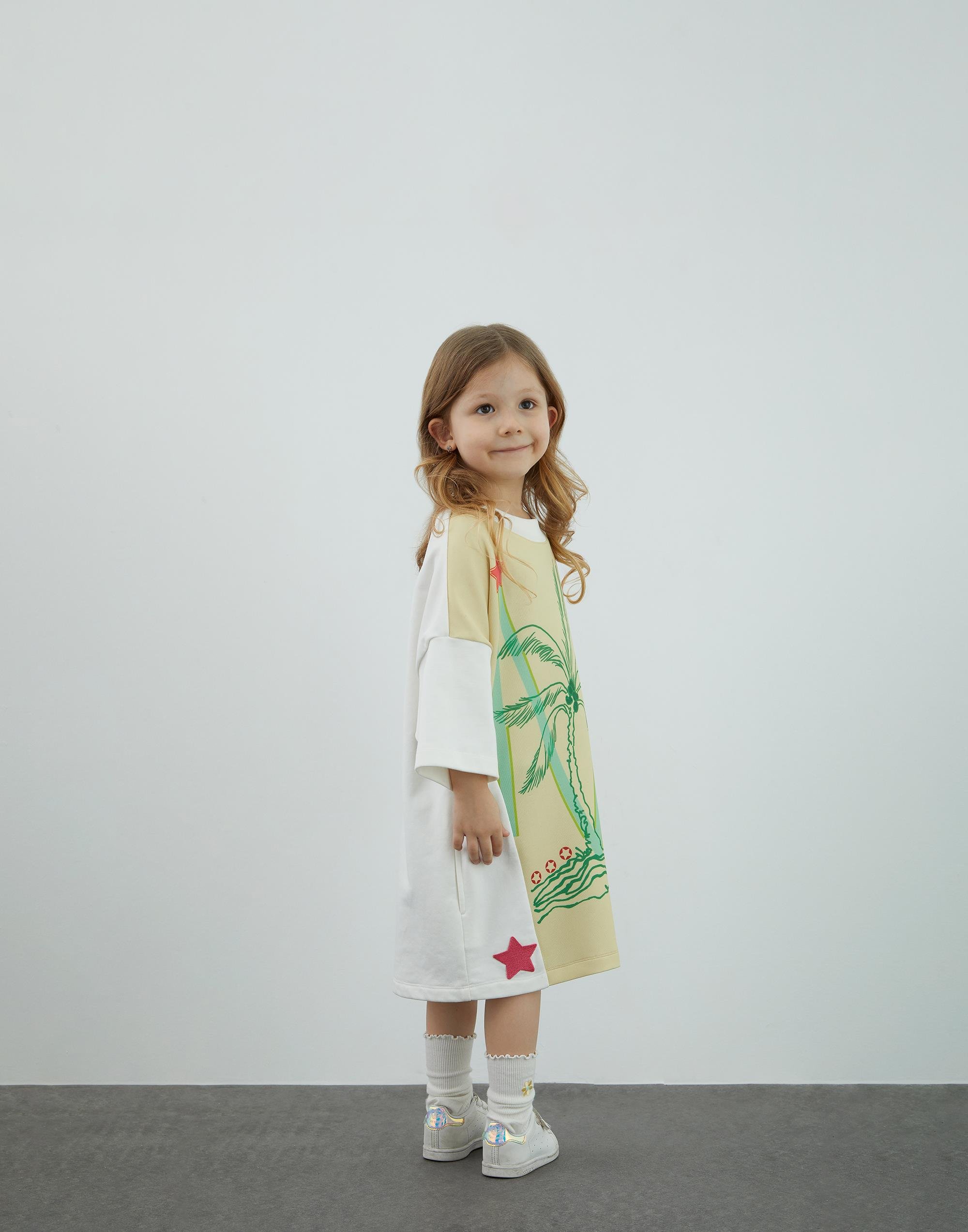 Baskılı Ekru Sweatshirt Elbise - junior, designer dresses, bachelorette, party dresses and graduation dresses.